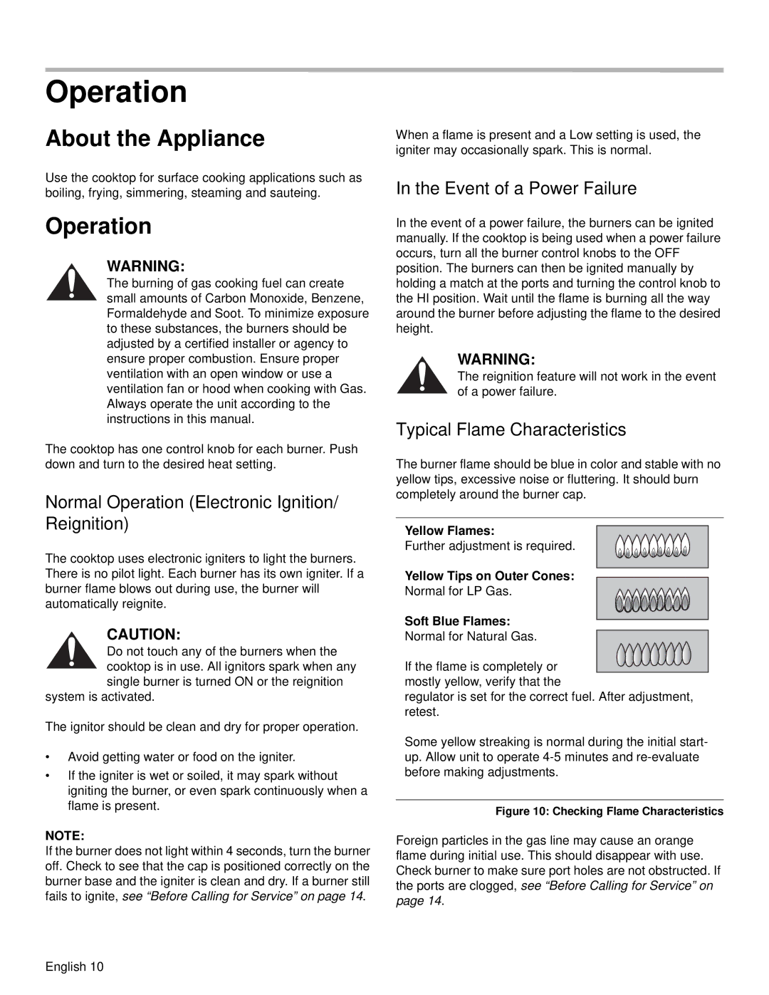 Bosch Appliances NGM About the Appliance, Normal Operation Electronic Ignition/ Reignition, Event of a Power Failure 