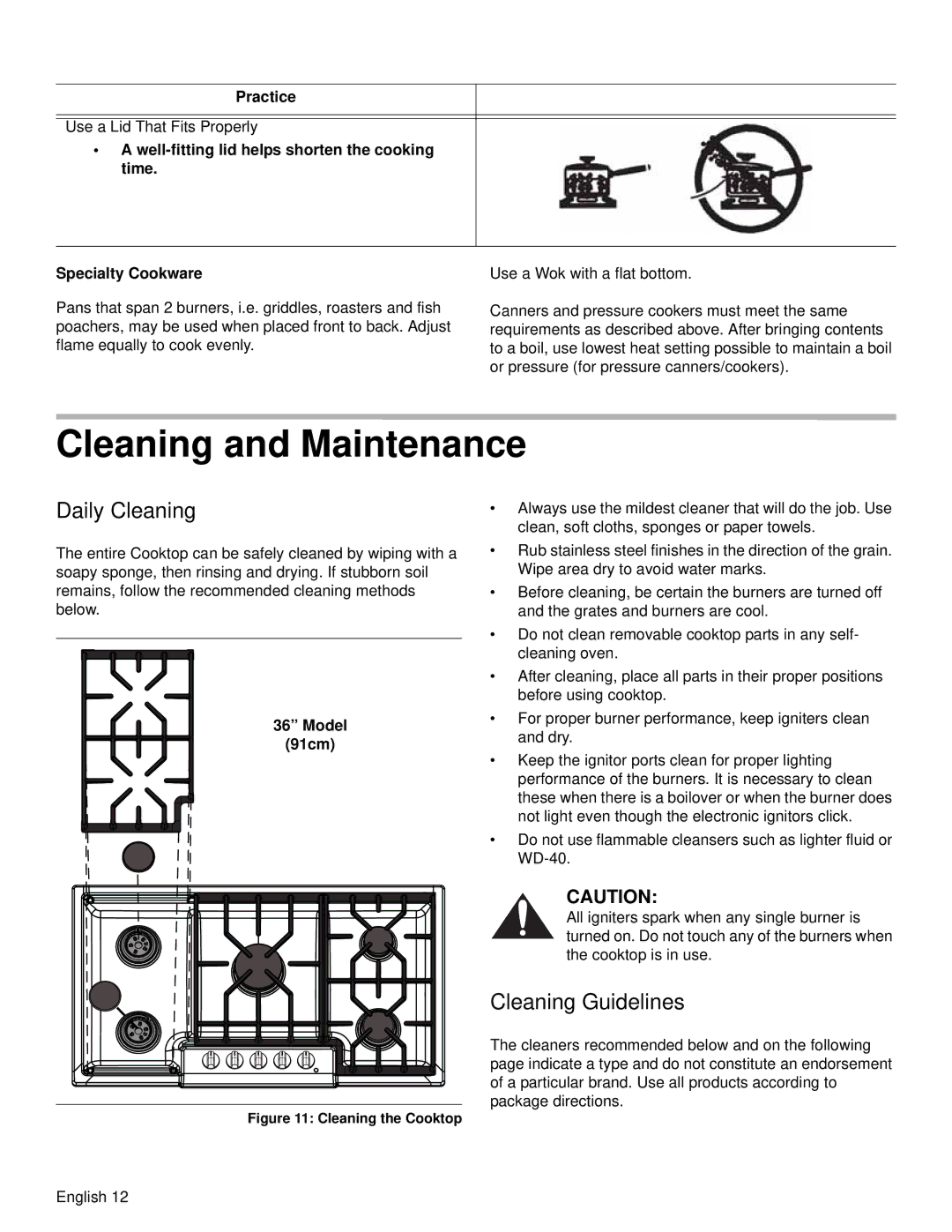 Bosch Appliances NGM manual Cleaning and Maintenance, Daily Cleaning, Cleaning Guidelines, Model 91cm 