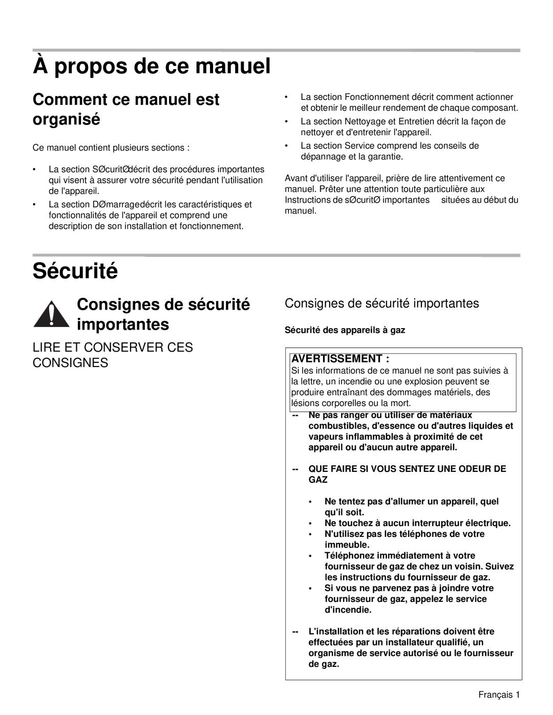 Bosch Appliances NGM Propos de ce manuel, Sécurité, Comment ce manuel est organisé, Consignes de sécurité importantes 