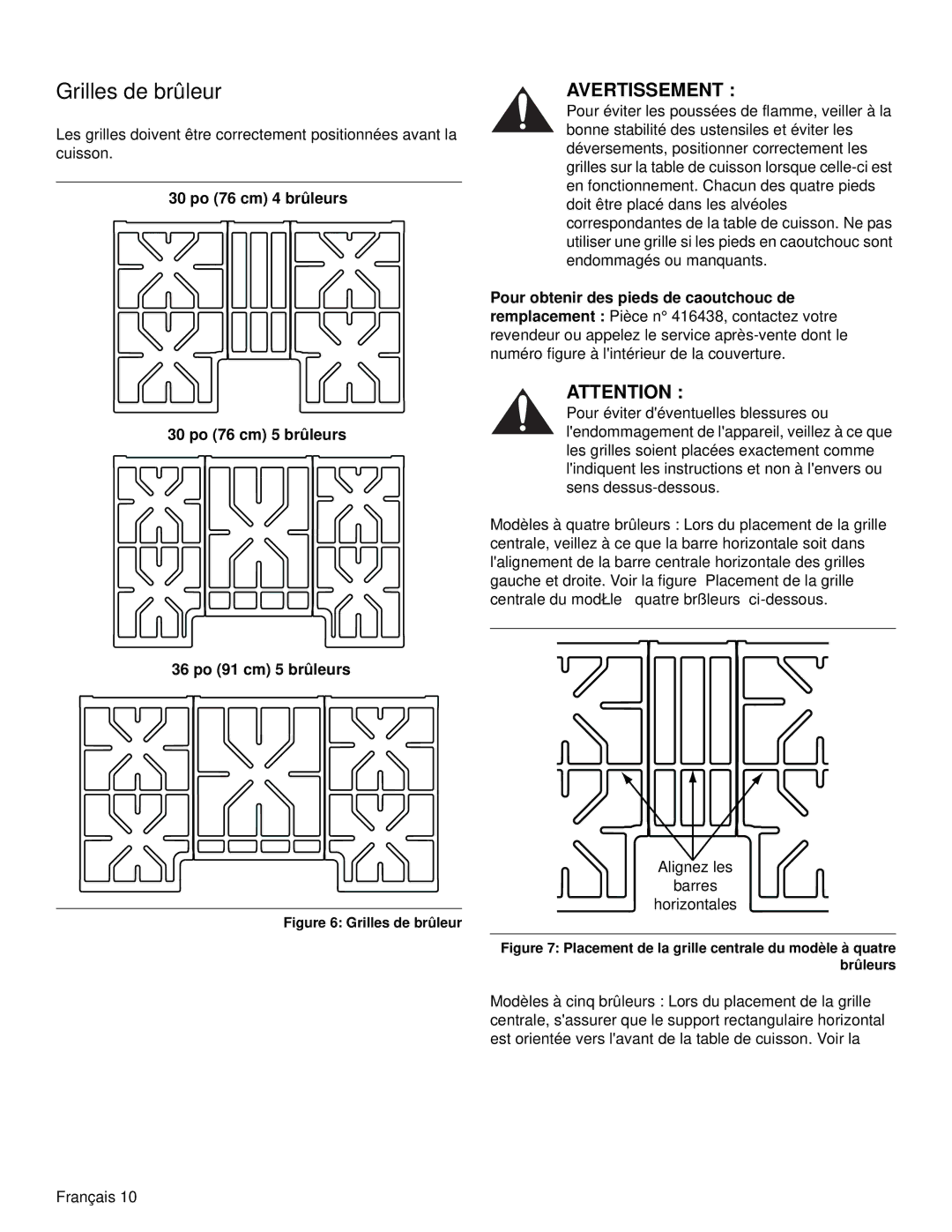 Bosch Appliances NGM manual Grilles de brûleur, 30 po 76 cm 4 brûleurs 