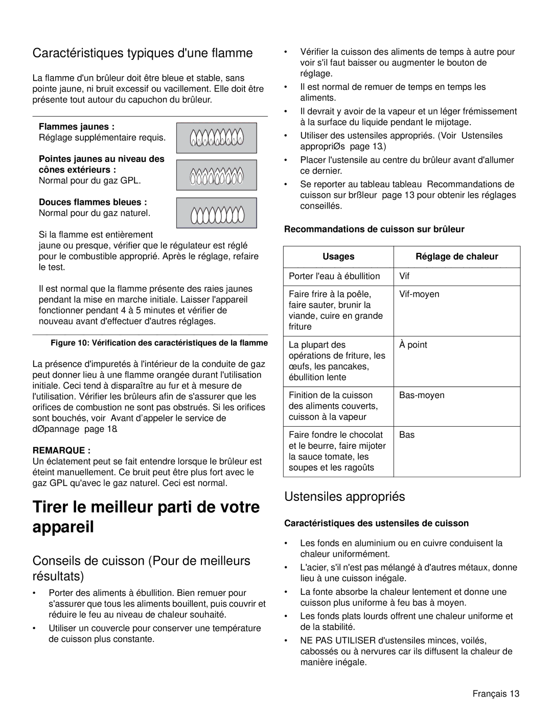 Bosch Appliances NGM manual Tirer le meilleur parti de votre appareil, Caractéristiques typiques dune flamme 