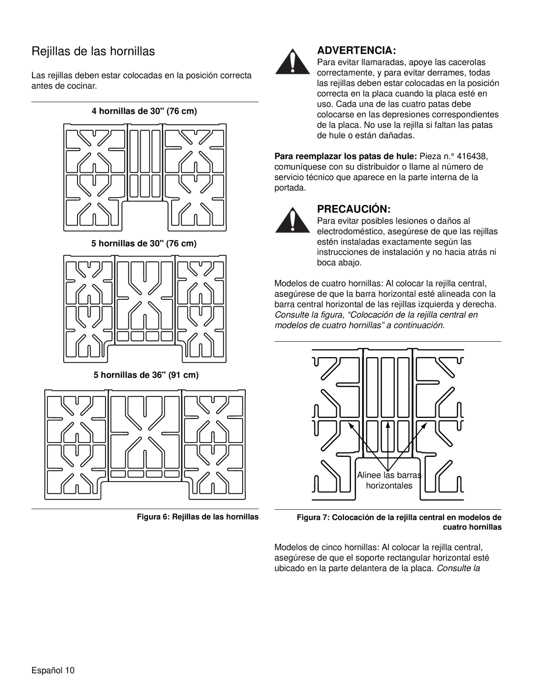 Bosch Appliances NGM manual Rejillas de las hornillas, Hornillas de 30 76 cm 