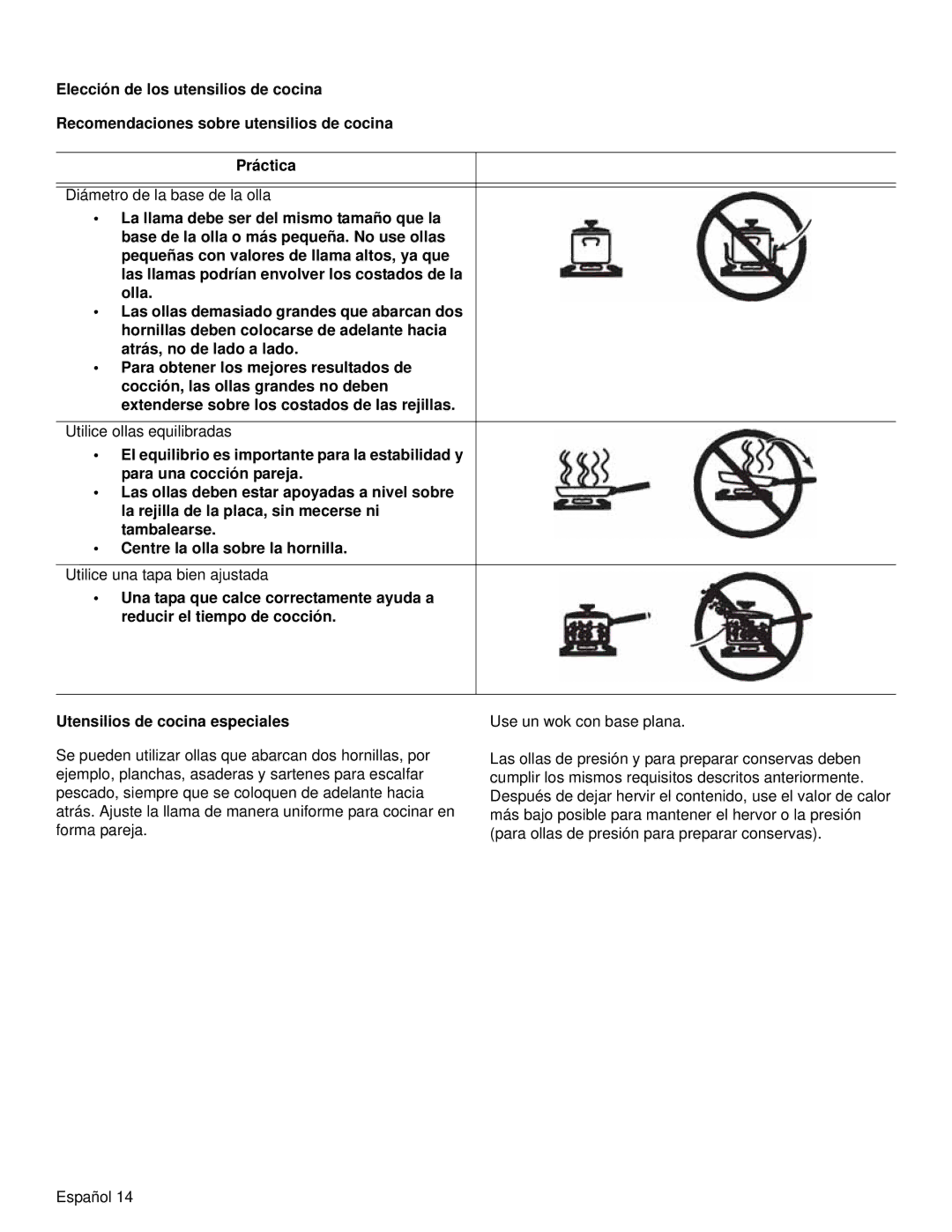 Bosch Appliances NGM manual Diámetro de la base de la olla 