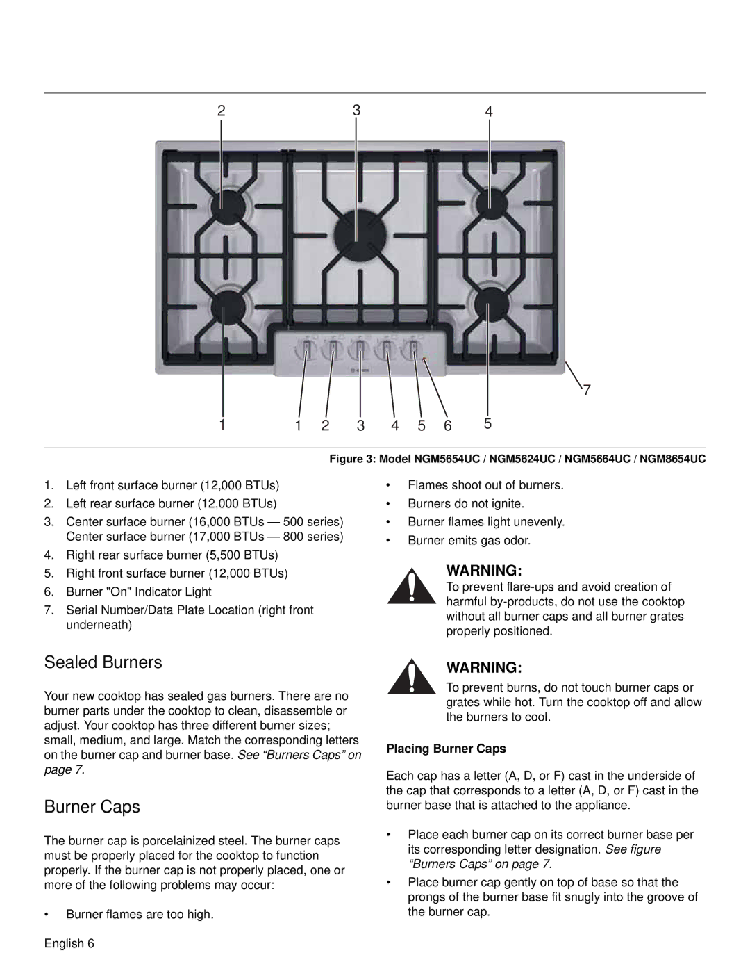 Bosch Appliances NGM manual Sealed Burners, Placing Burner Caps 