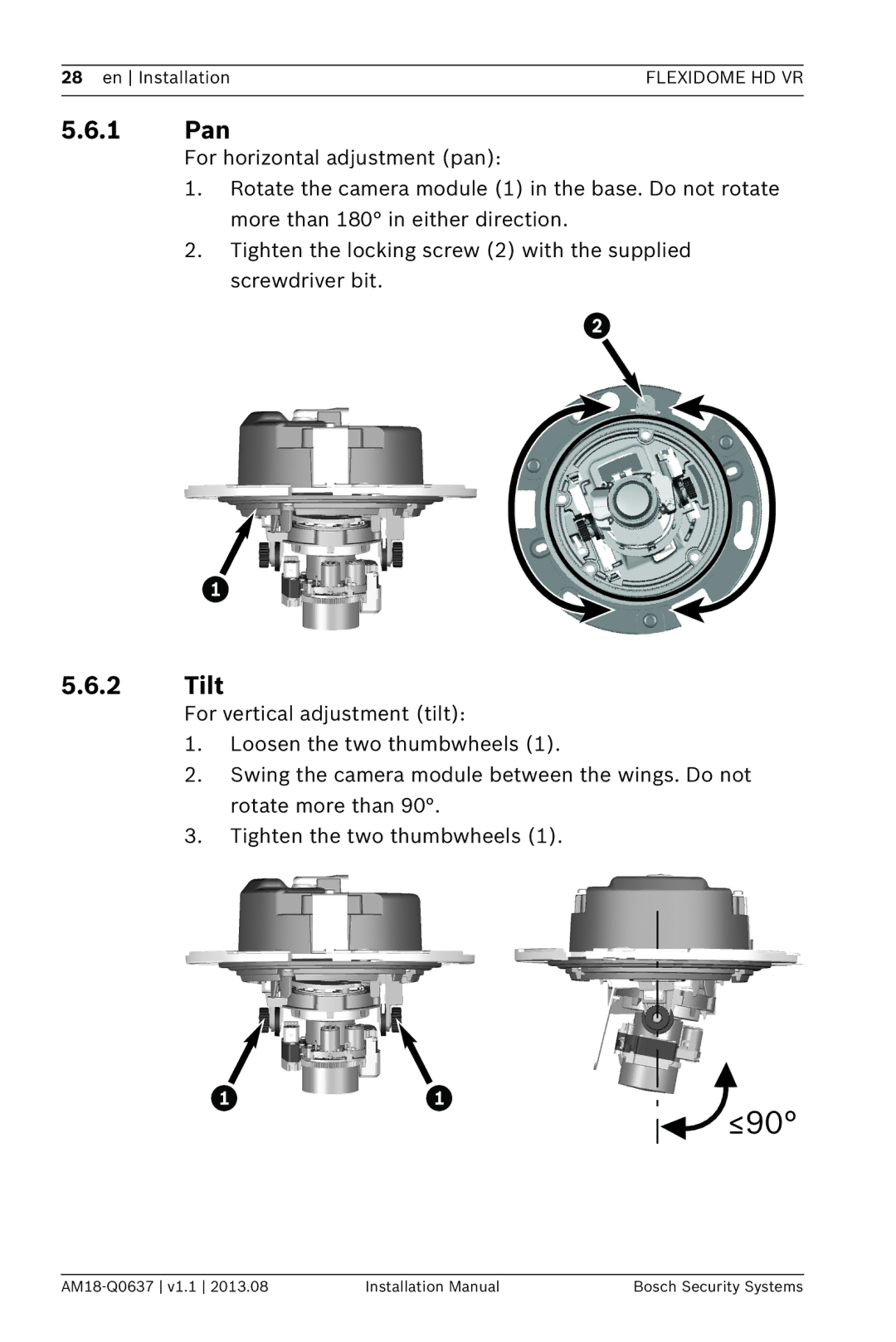 Bosch Appliances NIN-733, NIN-832, NIN-932 installation manual 1 Pan, Tilt 