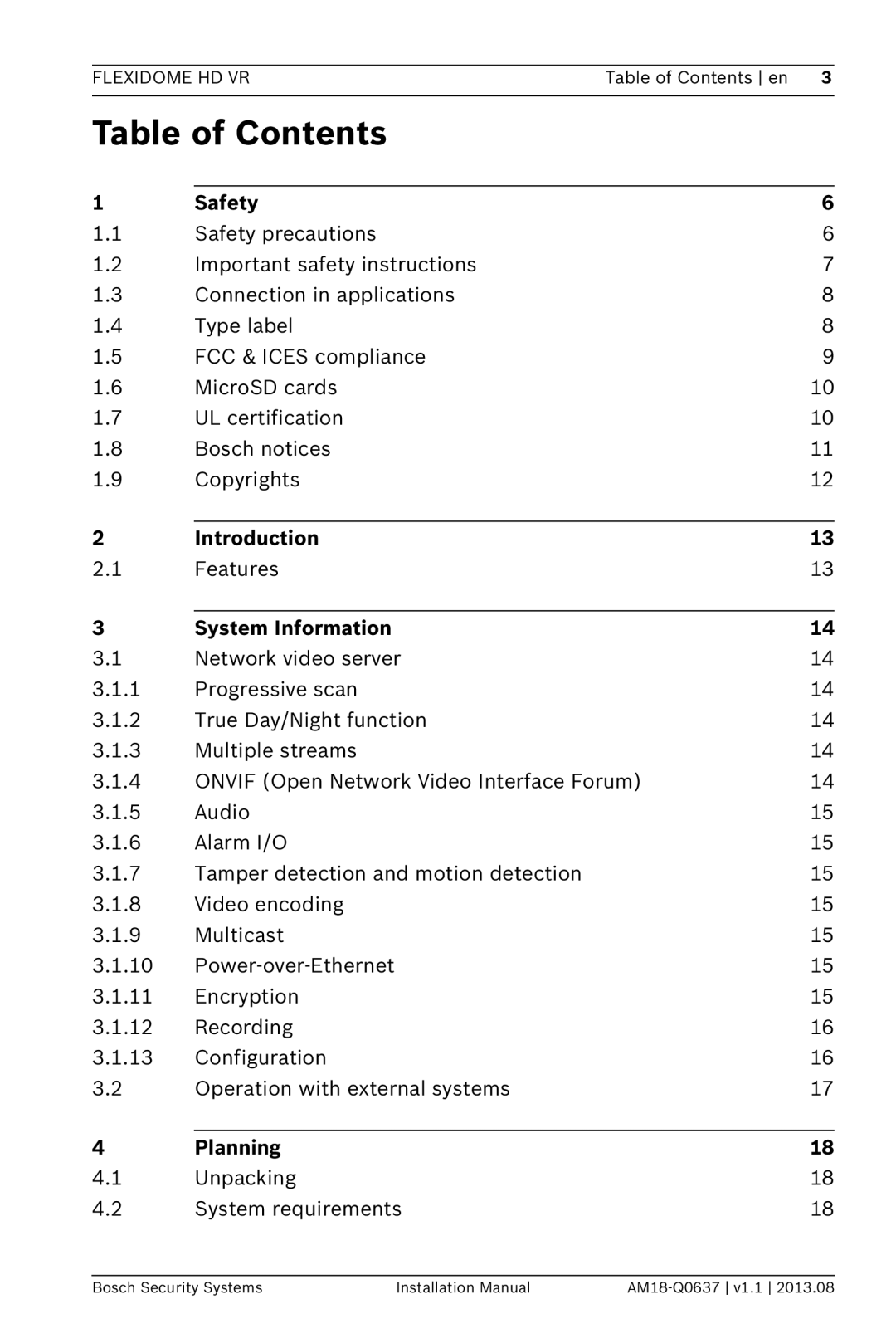 Bosch Appliances NIN-832, NIN-733, NIN-932 installation manual Table of Contents 