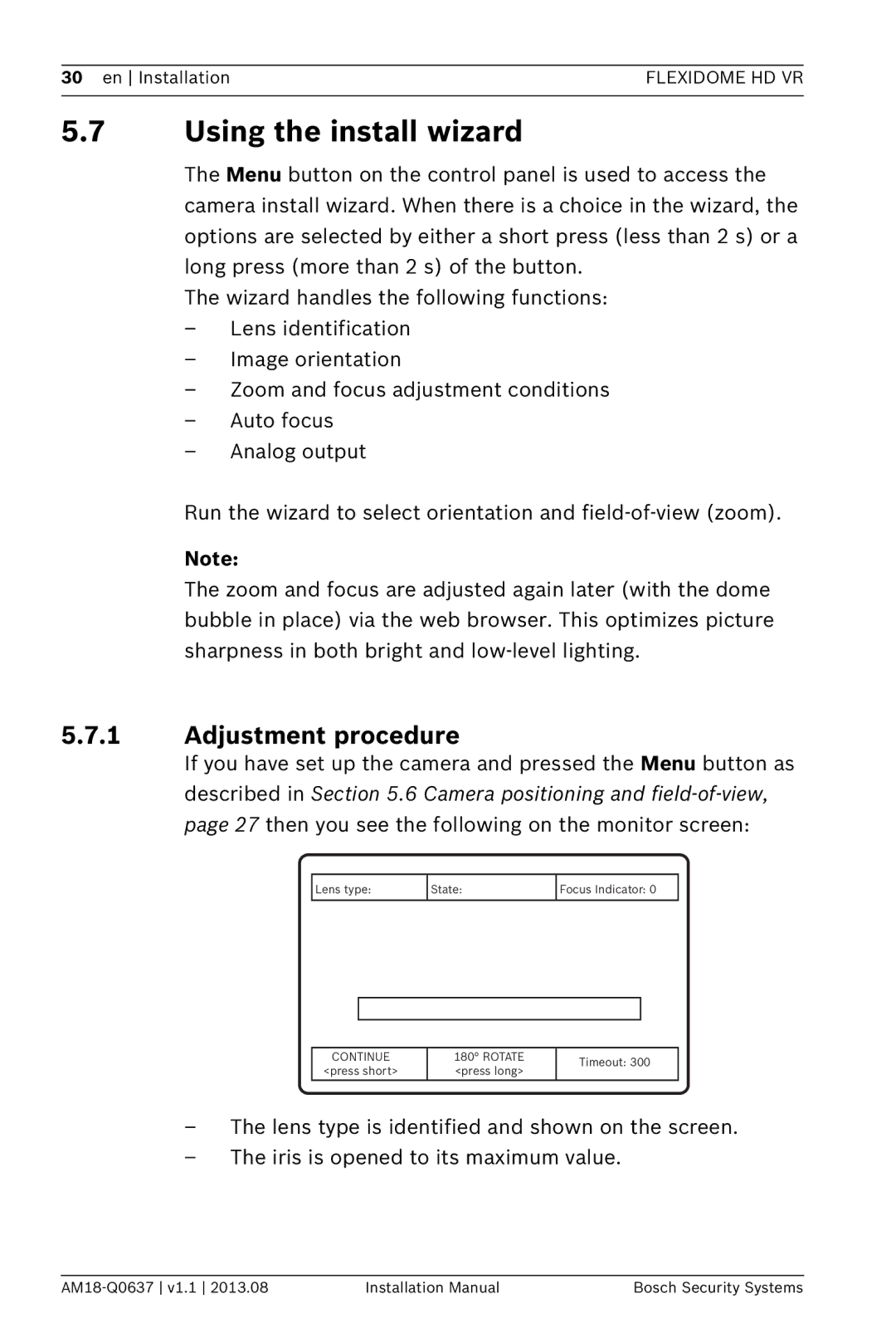 Bosch Appliances NIN-832, NIN-733, NIN-932 installation manual Using the install wizard, Adjustment procedure 