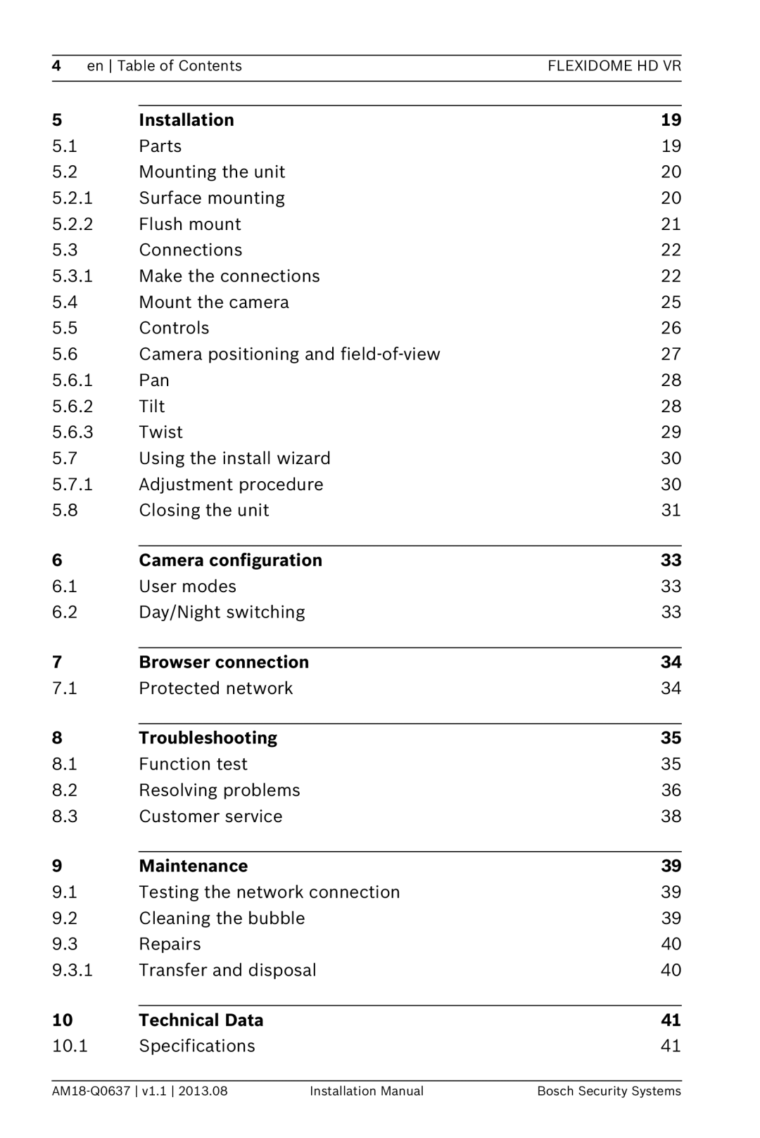 Bosch Appliances NIN-733, NIN-832 Installation, Camera configuration, Browser connection, Troubleshooting, Maintenance 