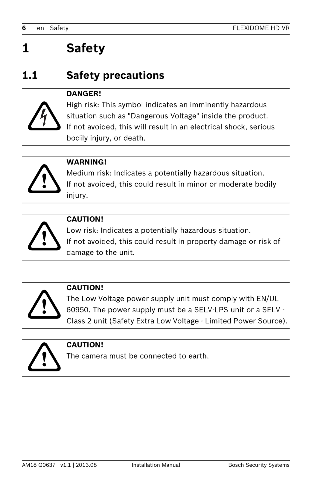 Bosch Appliances NIN-832, NIN-733, NIN-932 installation manual Safety precautions 