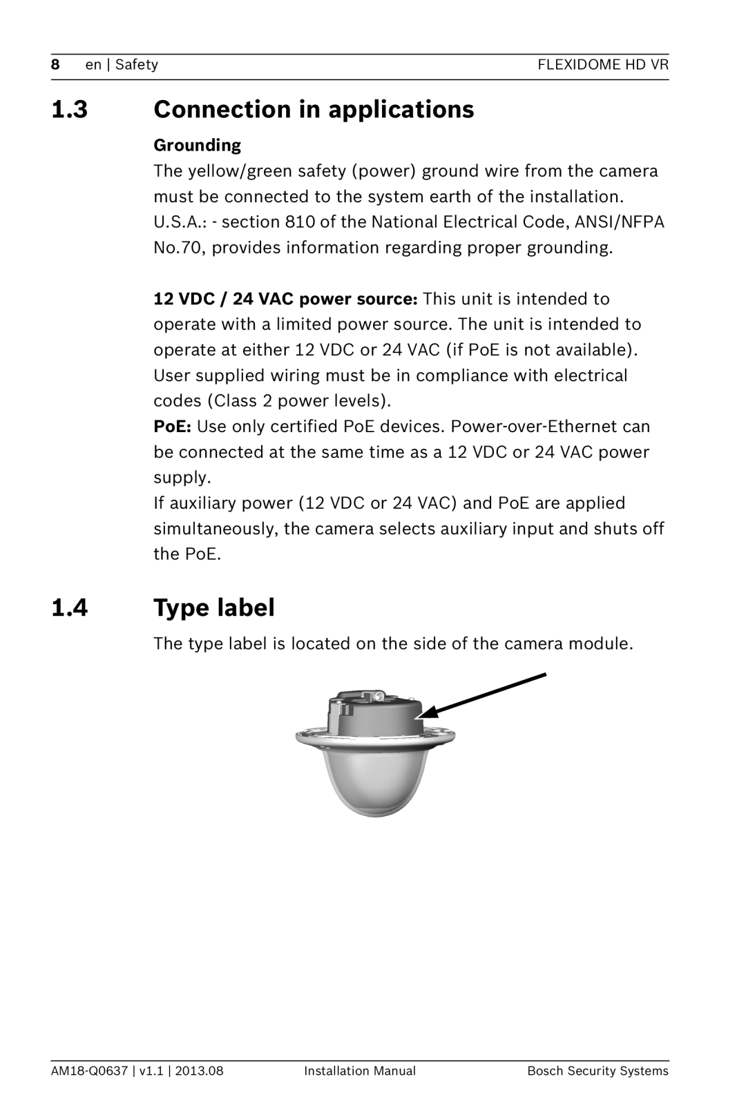 Bosch Appliances NIN-932, NIN-832, NIN-733 installation manual Connection in applications, Type label, Grounding 