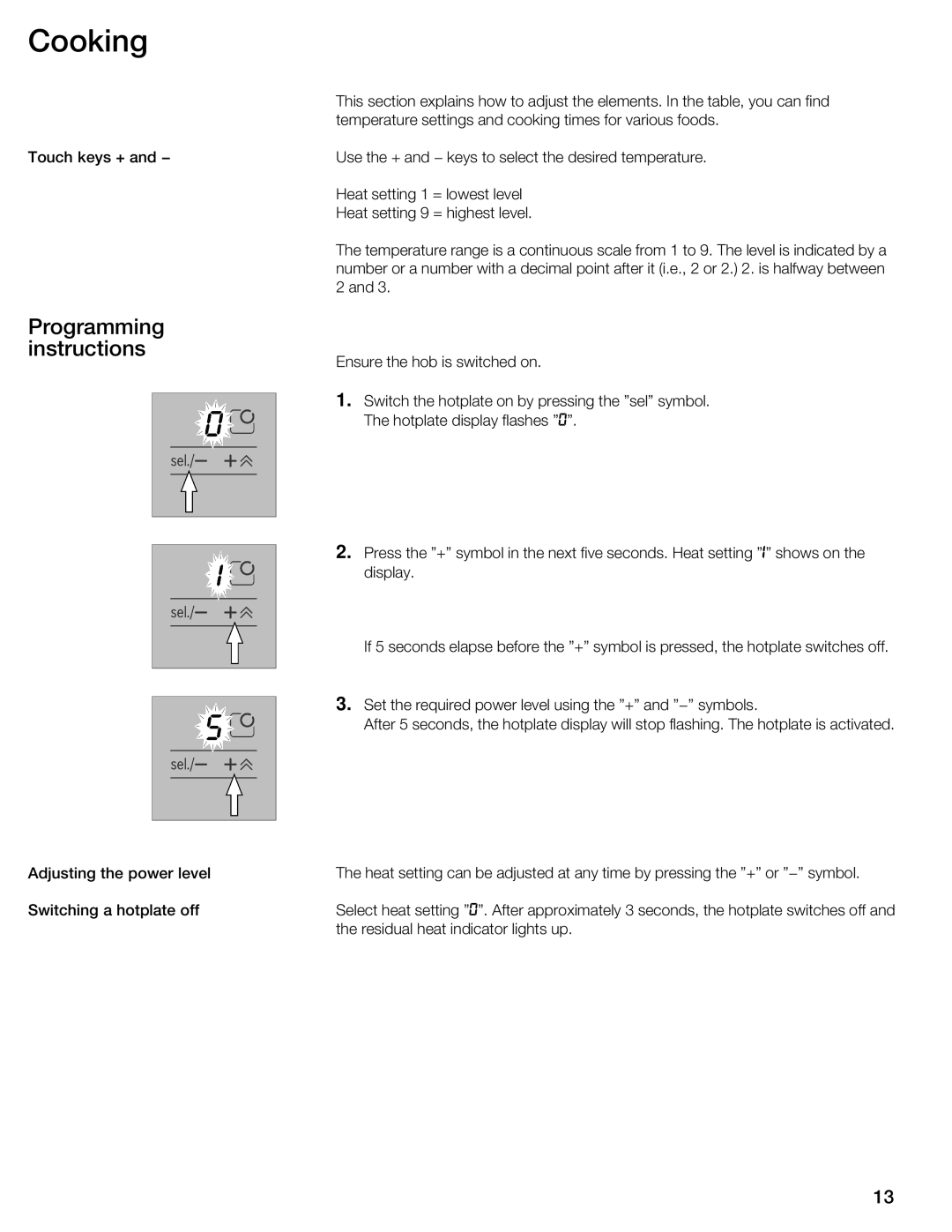 Bosch Appliances NIT8053UC manual Cooking, Programming instructions 