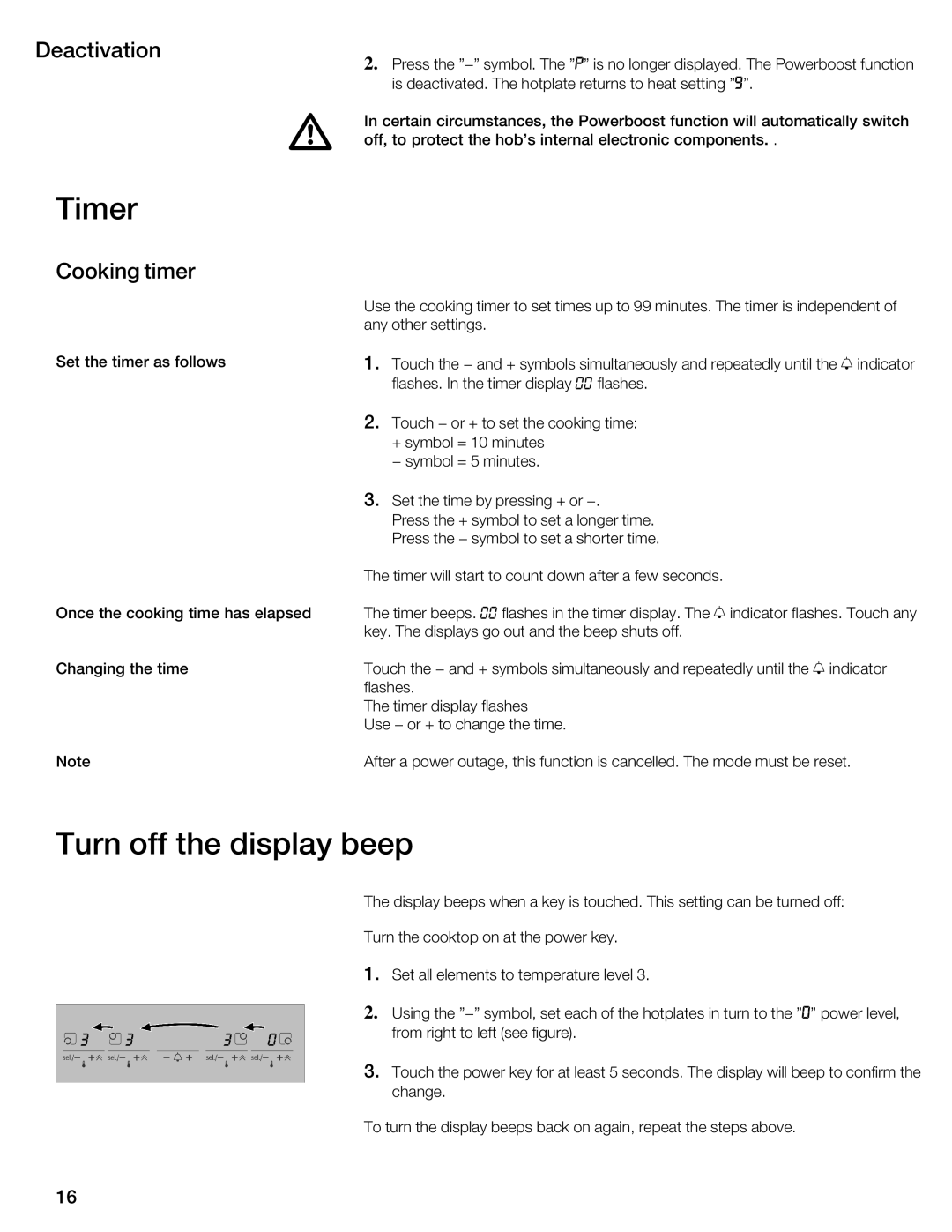 Bosch Appliances NIT8053UC manual Timer, Turn off the display Beep, Deactivation, Cooking timer 