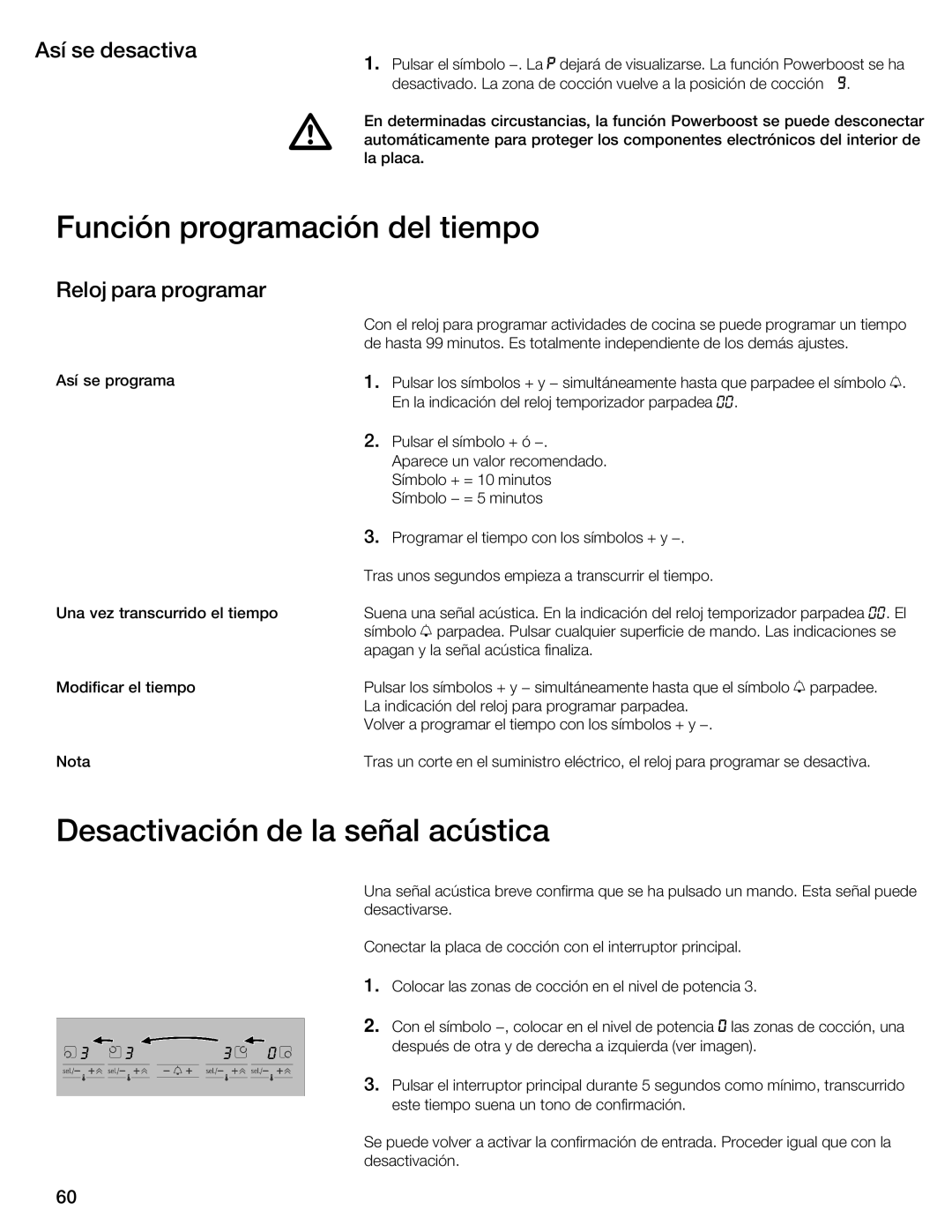 Bosch Appliances NIT8053UC manual Función Programación Del Tiempo, Desactivación de la señal acústica, Así se desactiva 