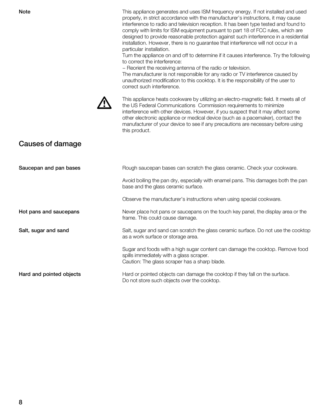 Bosch Appliances NIT8053UC manual Causes of damage 