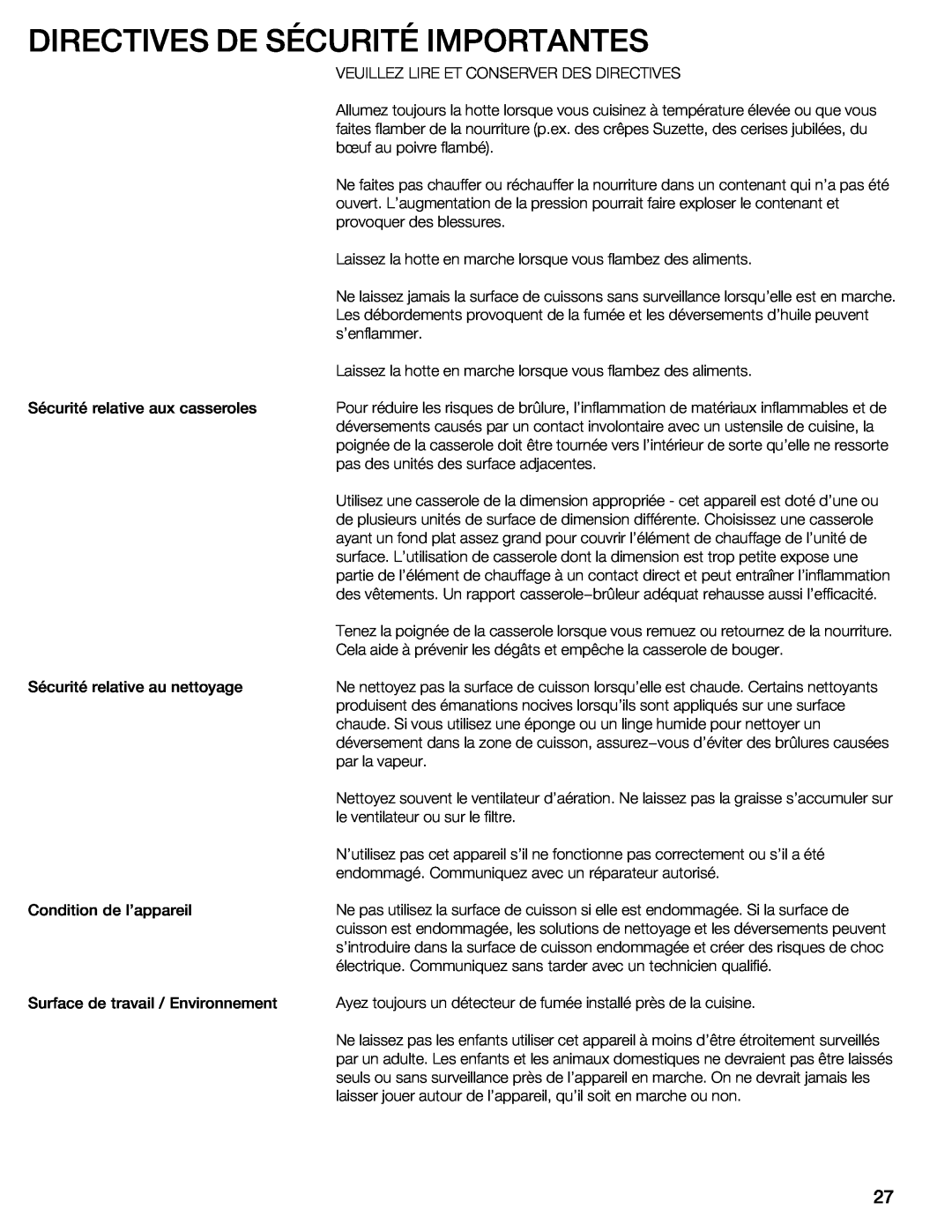Bosch Appliances NIT8053UC manual Directives De Sécurité Importantes, Veuillez Lire Et Conserver Des Directives 