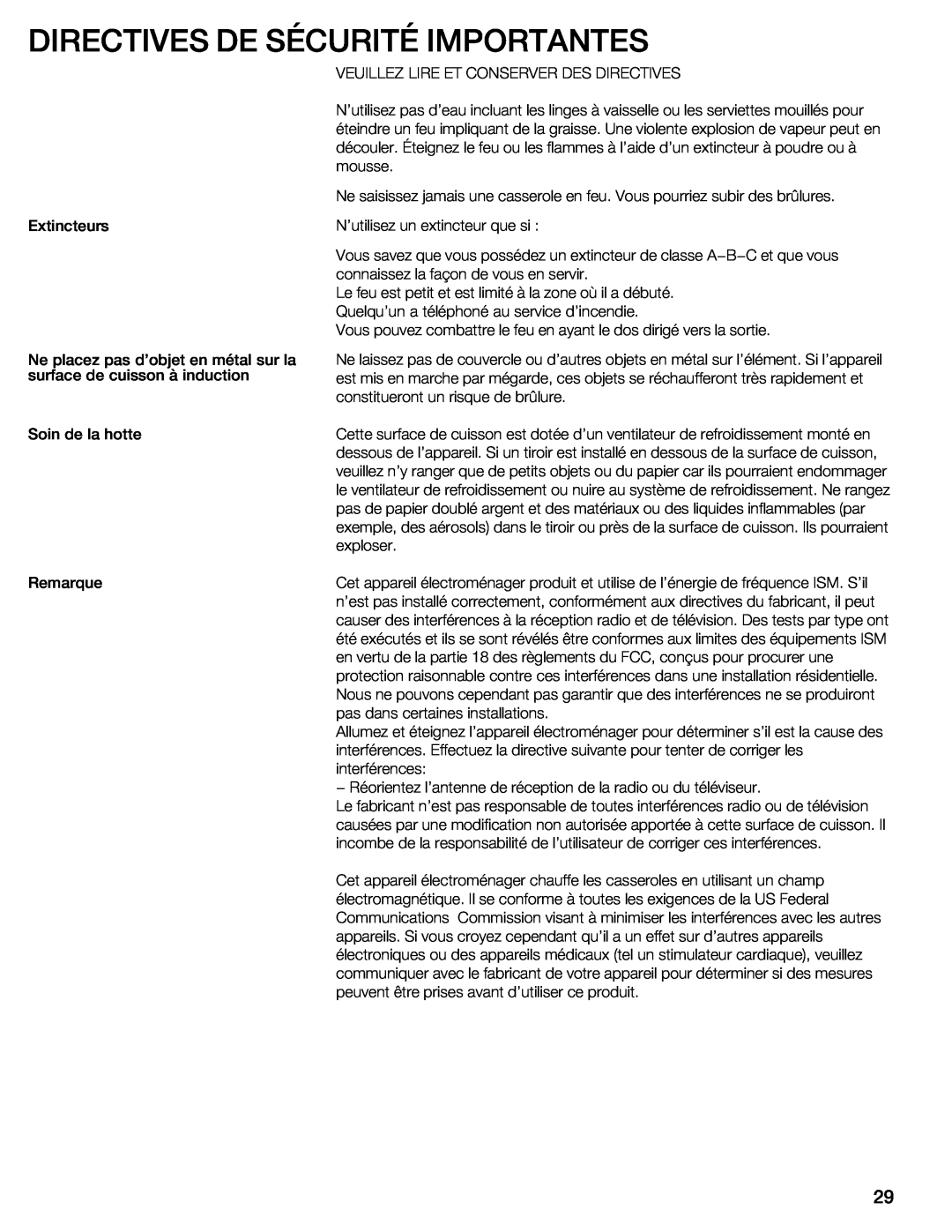 Bosch Appliances NIT8053UC manual Sécurité, Importantes, Directives 
