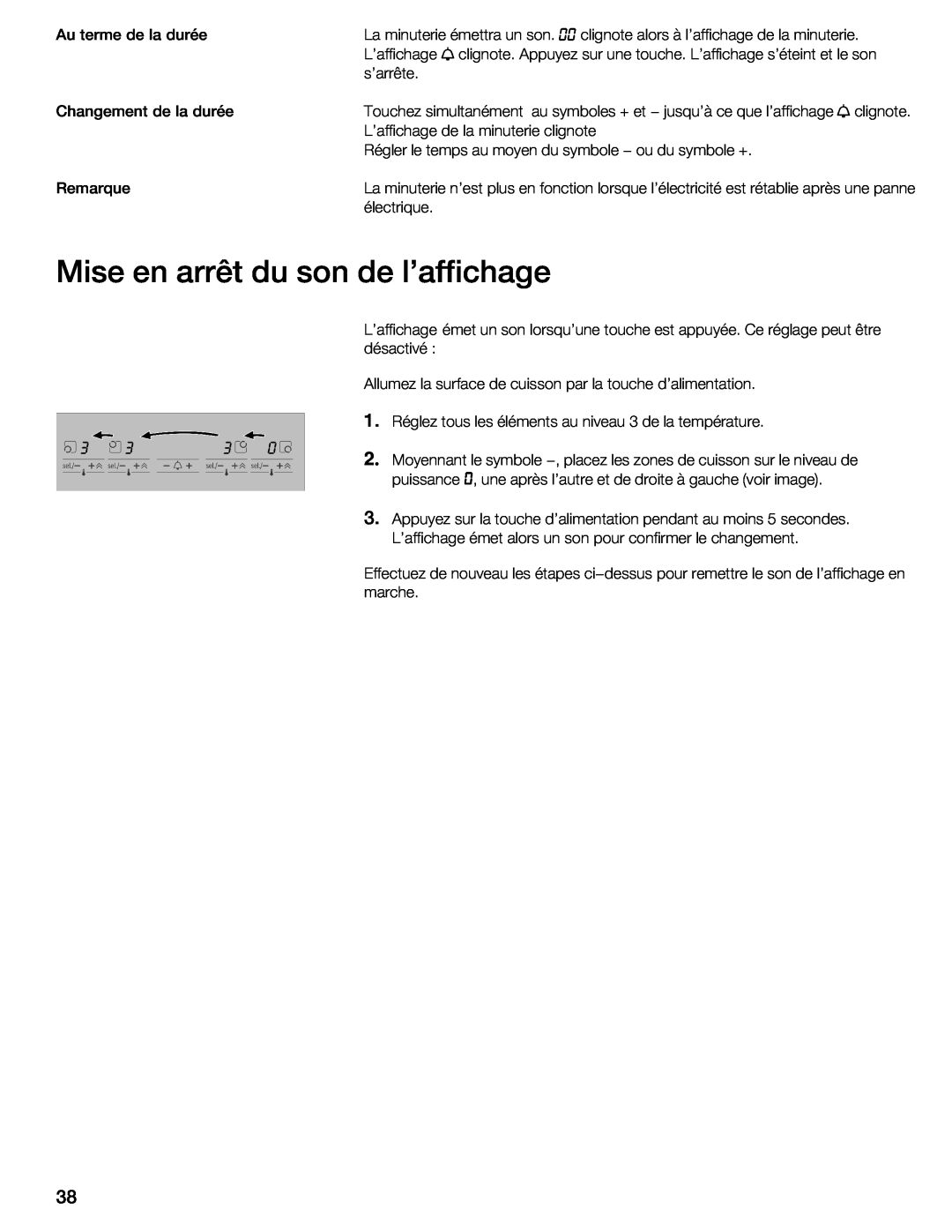 Bosch Appliances NIT8053UC manual Mise, arrêt du, de laffichage 