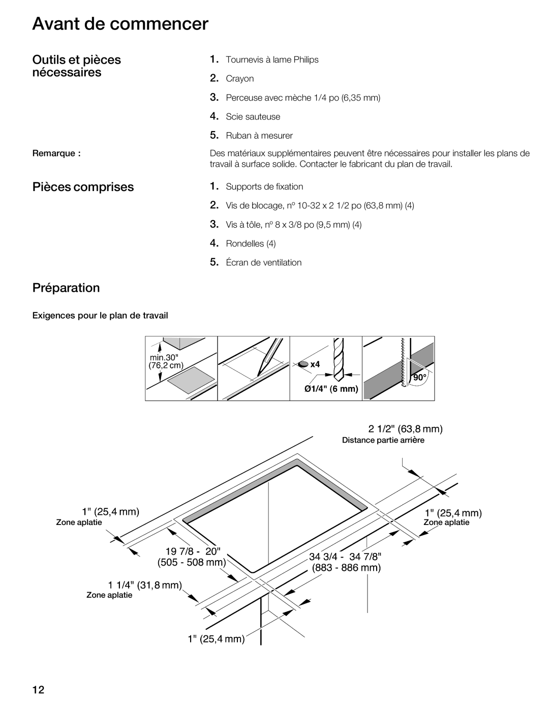 Bosch Appliances NIT8653UC manual Avant de commencer, Outils et pièces nécessaires, Pièces comprises Préparation 