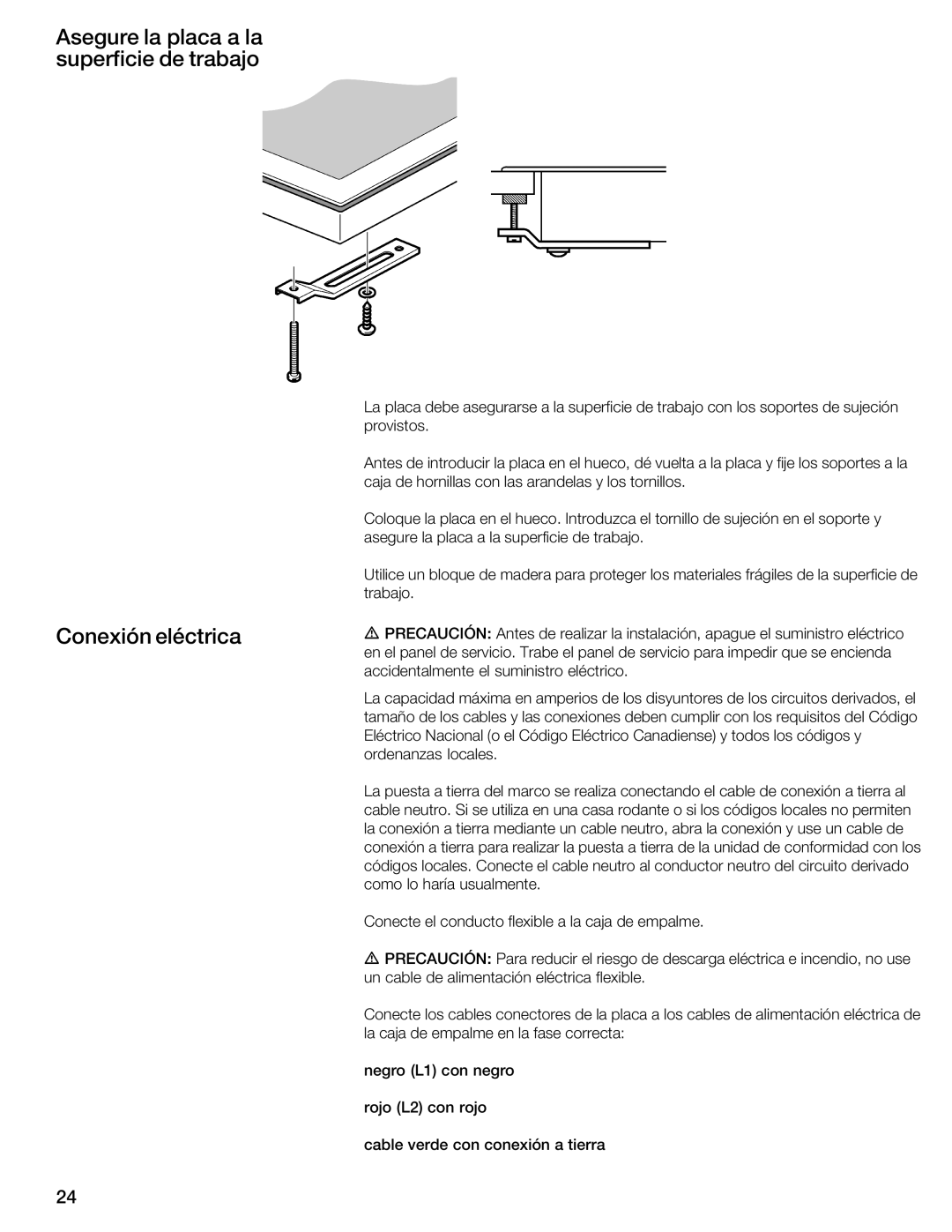 Bosch Appliances NIT8653UC manual Asegure la placa a la superficie de trabajo, Conexión eléctrica 