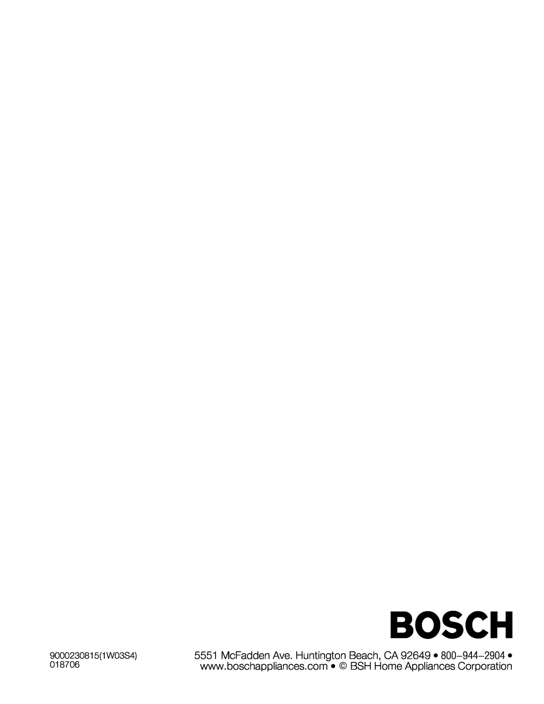 Bosch Appliances NIT8653UC manual 90002308151W03S4, 018706 