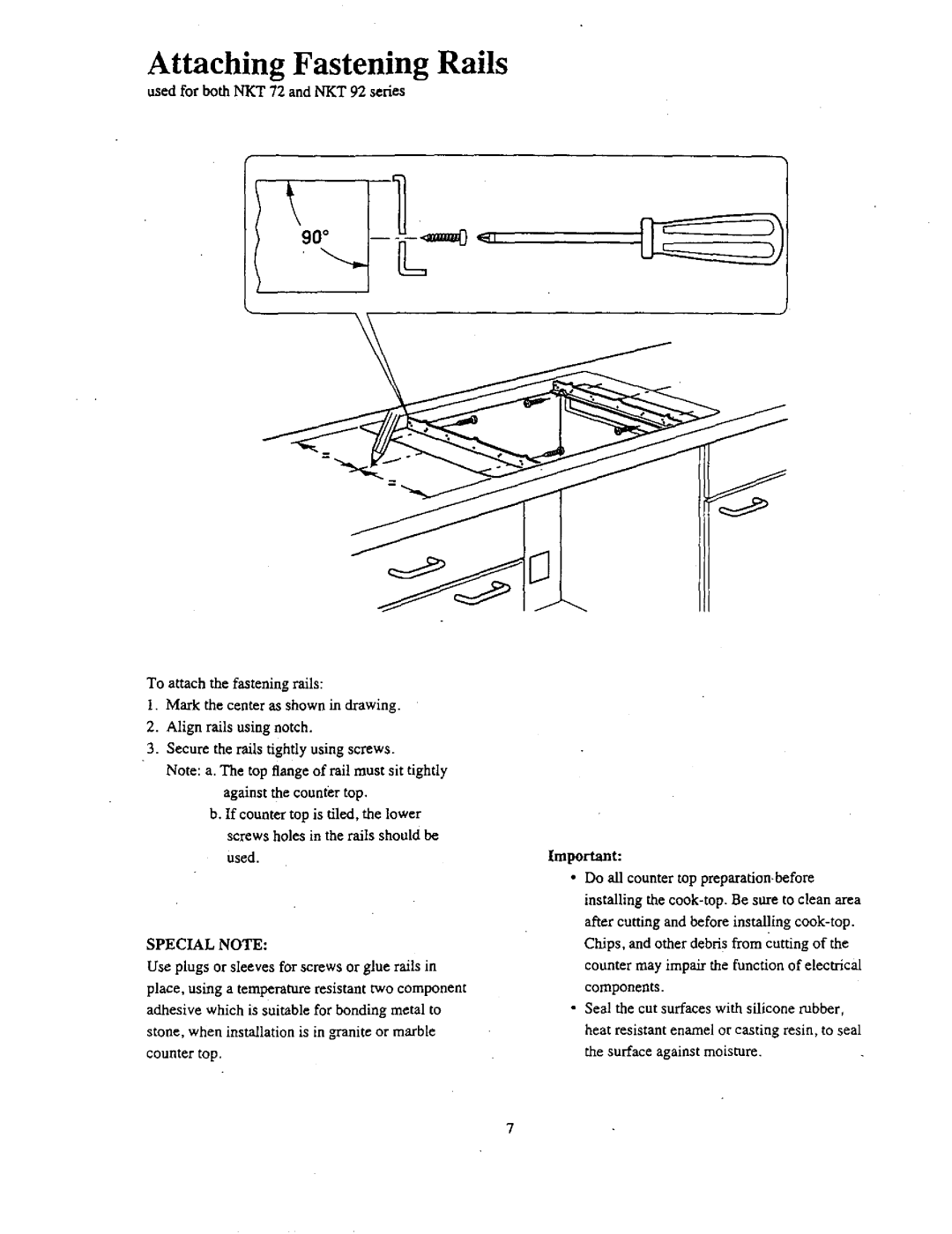 Bosch Appliances NKT 92, NKT 72 instruction manual Attaching Fastening Rails 