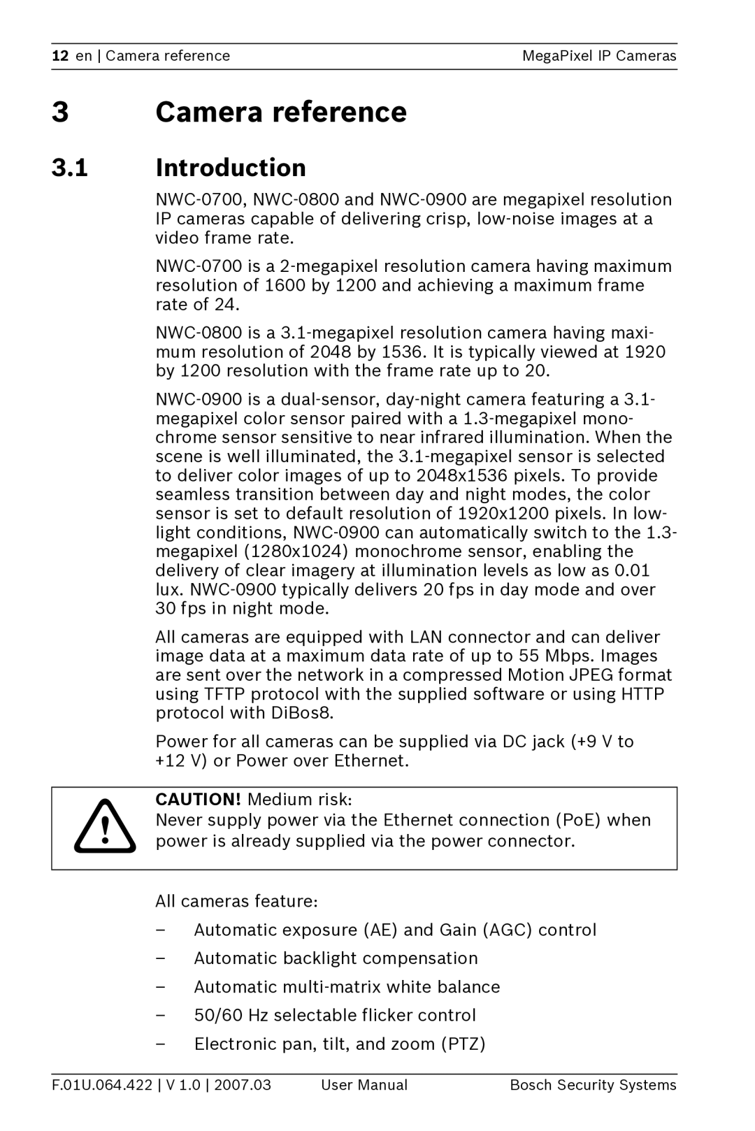 Bosch Appliances NWC-0700, NWC-0900, NWC-0800 manual Camera reference, Introduction 