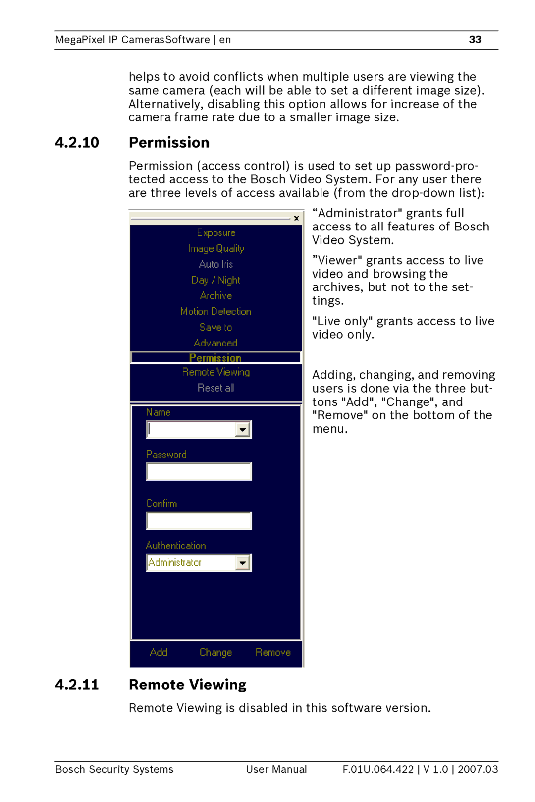 Bosch Appliances NWC-0700, NWC-0900, NWC-0800 manual Permission, Remote Viewing 