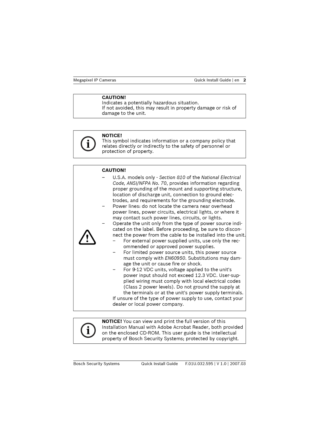 Bosch Appliances NWC-0700, NWC-0900, NWC-0800 important safety instructions Megapixel IP Cameras Quick Install Guide en 