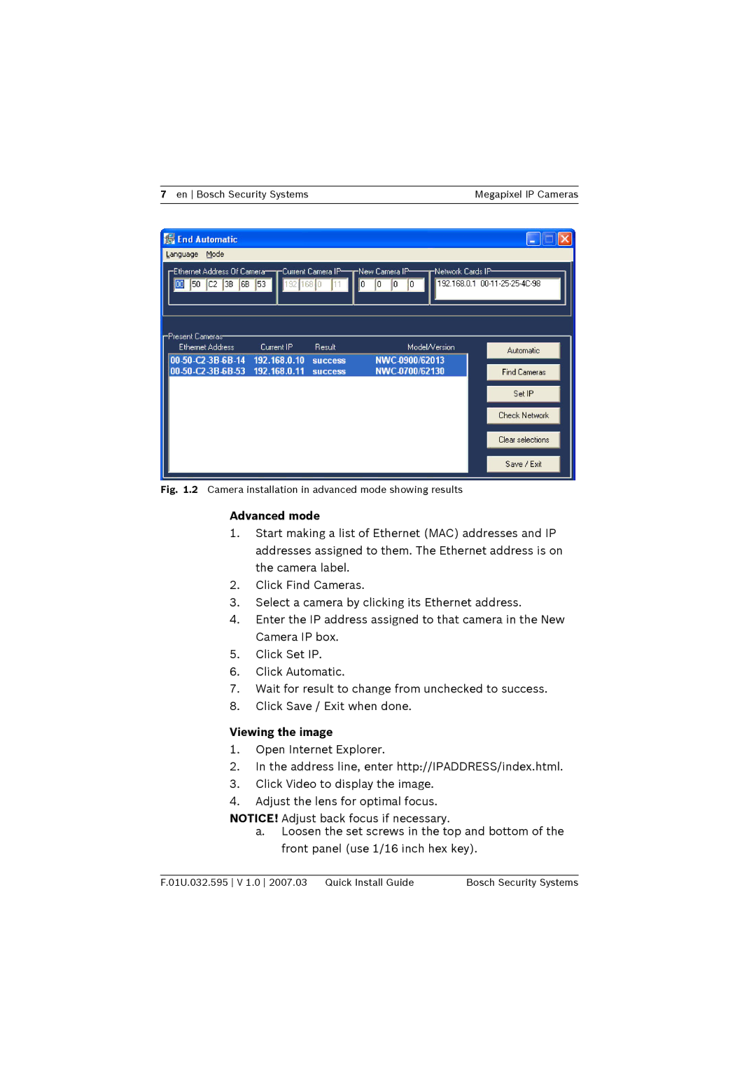 Bosch Appliances NWC-0800, NWC-0900, NWC-0700 important safety instructions Advanced mode, Viewing the image 