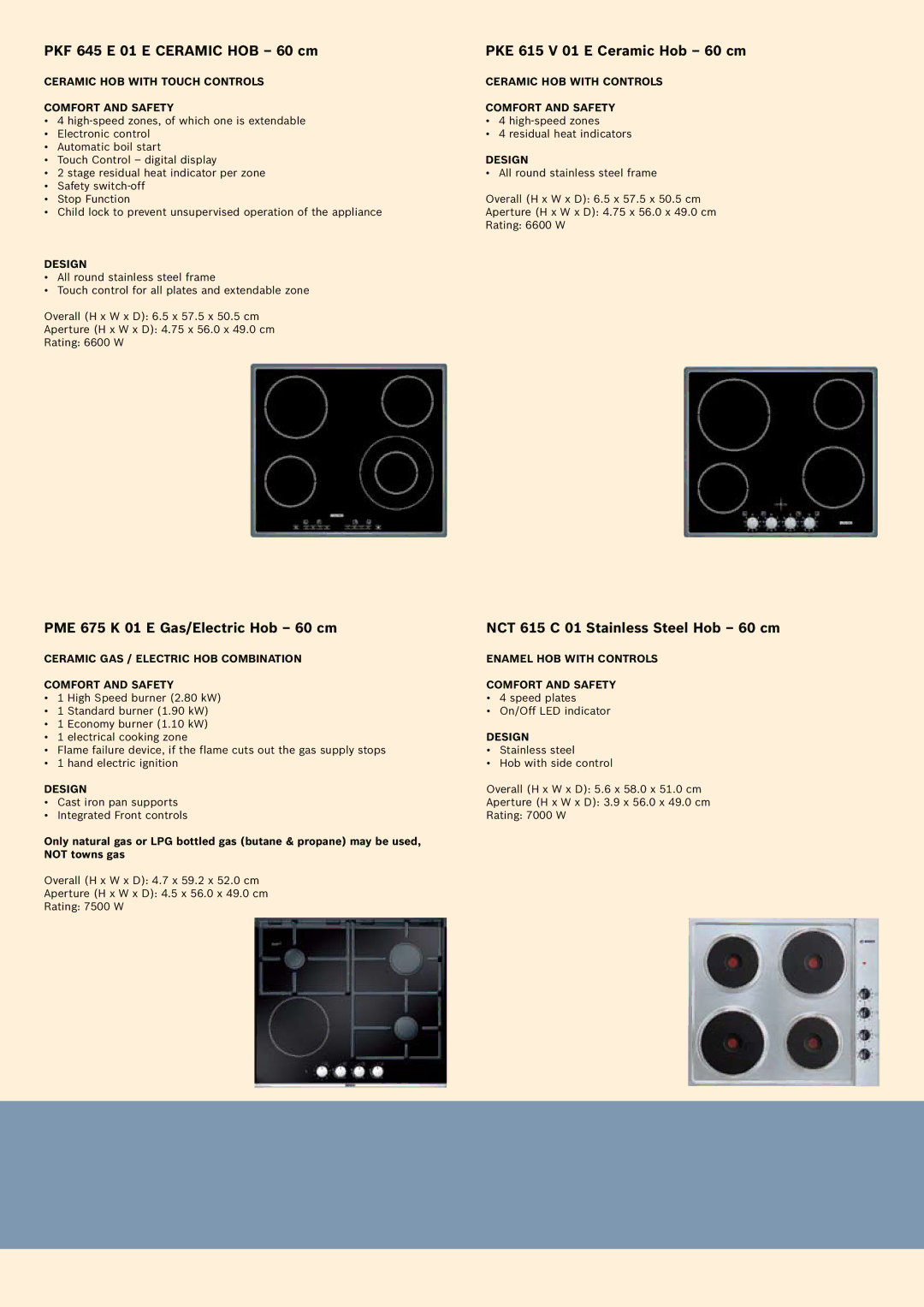 Bosch Appliances Oven Carriage manual Ceramic GAS / Electric HOB Combination, Enamel hob with controls 