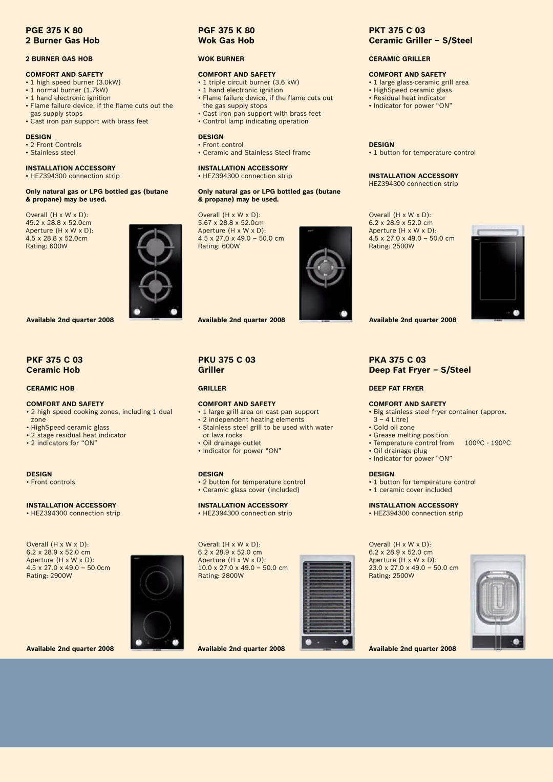 Bosch Appliances Oven Carriage manual Installation Accessory, Ceramic HOB Griller Deep FAT Fryer Comfort and Safety 