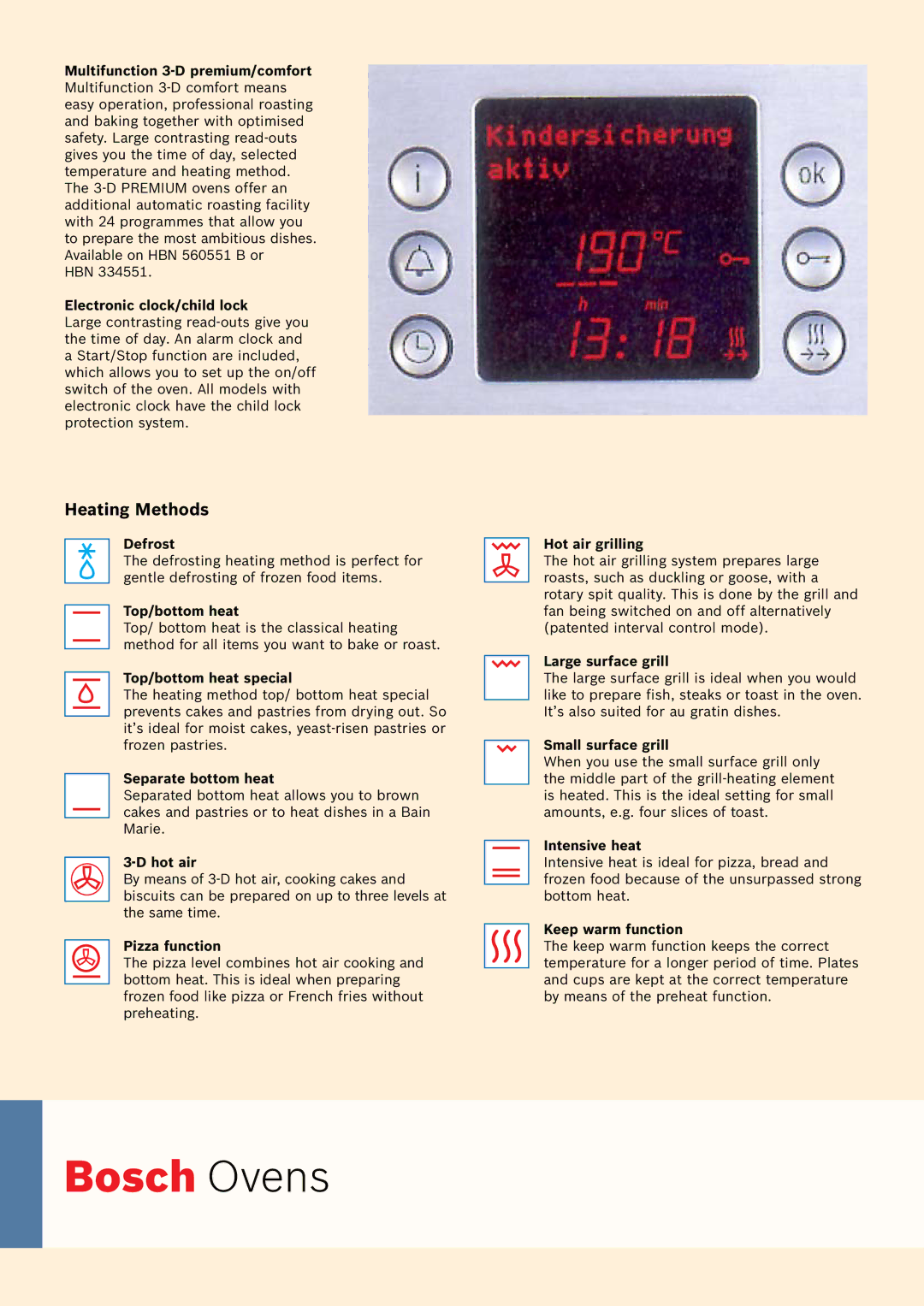 Bosch Appliances Oven Carriage manual Heating Methods 