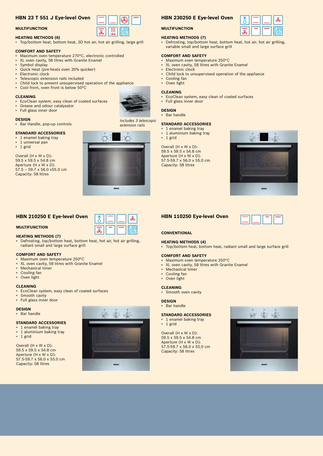 Bosch Appliances Oven Carriage manual HBN 23 T 551 J Eye-levelOven, HBN 230250 E Eye-levelOven, HBN 210250 E Eye-levelOven 