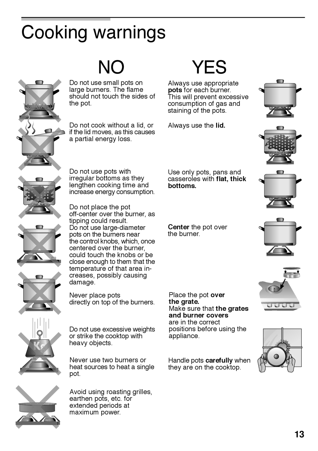 Bosch Appliances PCK755UC manual Cooking warnings, No YES 