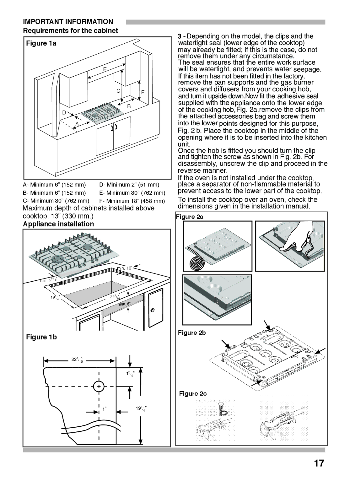 Bosch Appliances PCK755UC manual Requirements for the cabinet, Appliance installation 