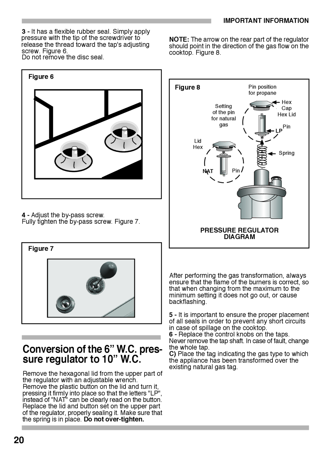 Bosch Appliances PCK755UC manual Conversion of the 6 W.C. pres- sure regulator to 10 W.C, Pressure Regulator Diagram 