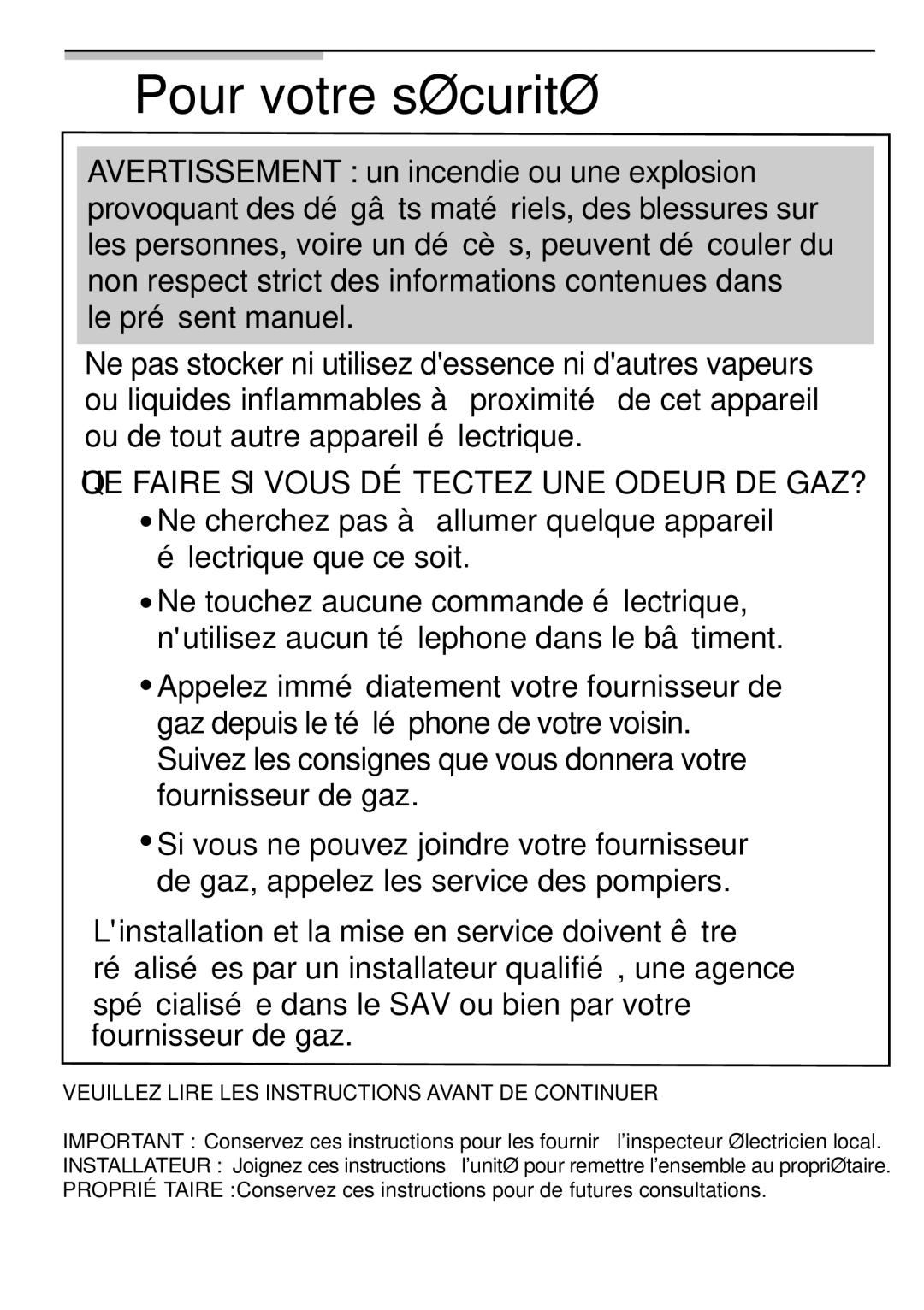 Bosch Appliances PCK755UC manual Pour votre sécurité, Veuillez Lire LES Instructions Avant DE Continuer 