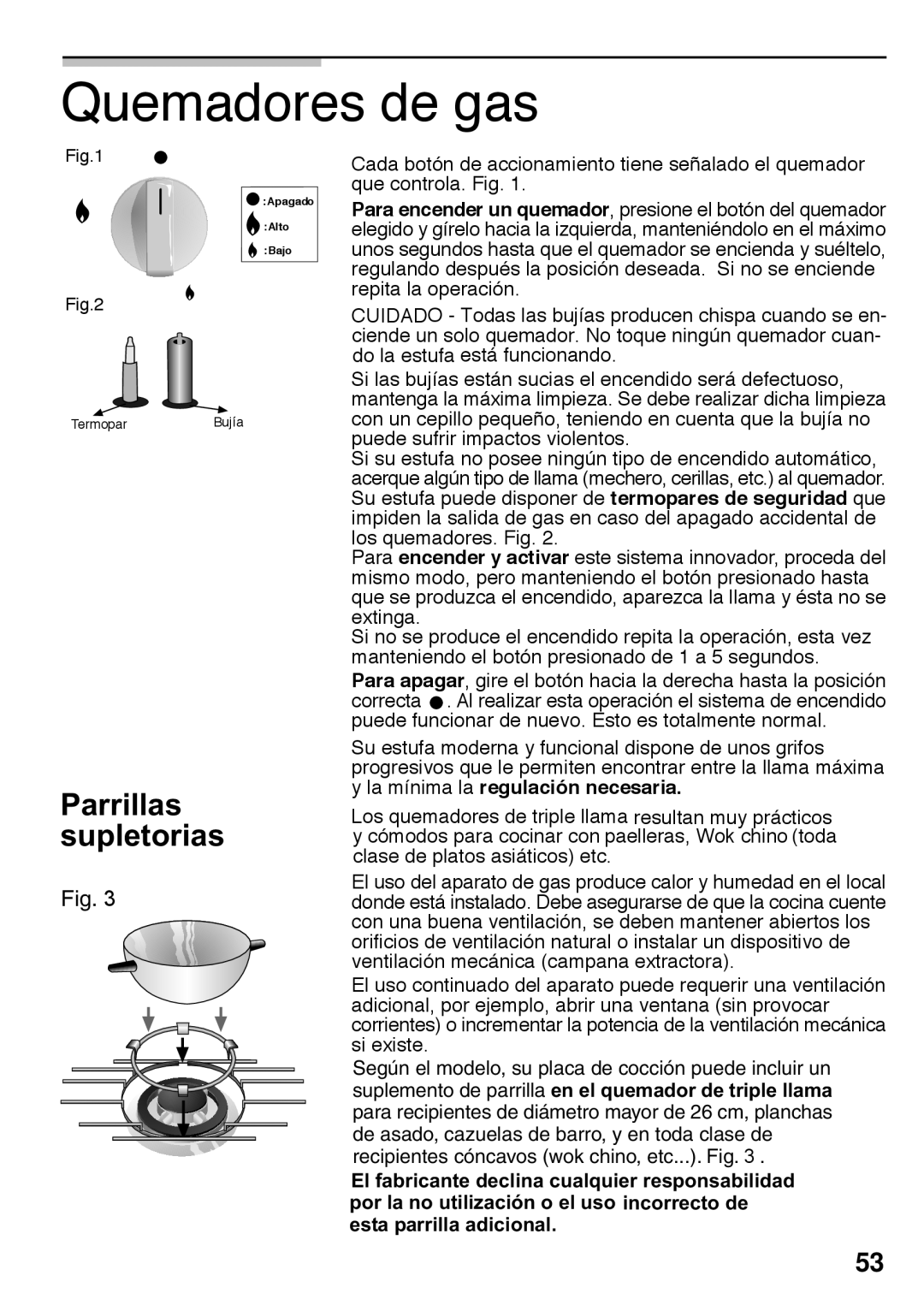 Bosch Appliances PCK755UC manual Quemadores de gas, Parrillas supletorias 