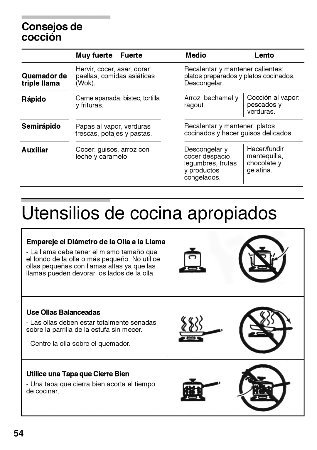 Bosch Appliances PCK755UC manual Utensilios de cocina apropiados, Consejos de cocción 