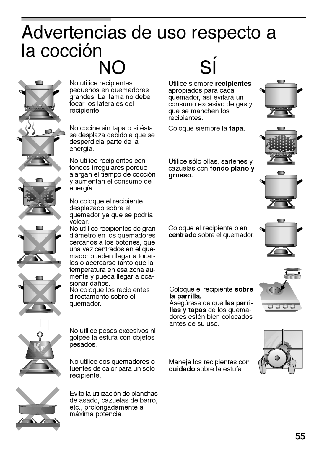 Bosch Appliances PCK755UC manual Advertencias de uso respecto a la cocción, No SÍ 