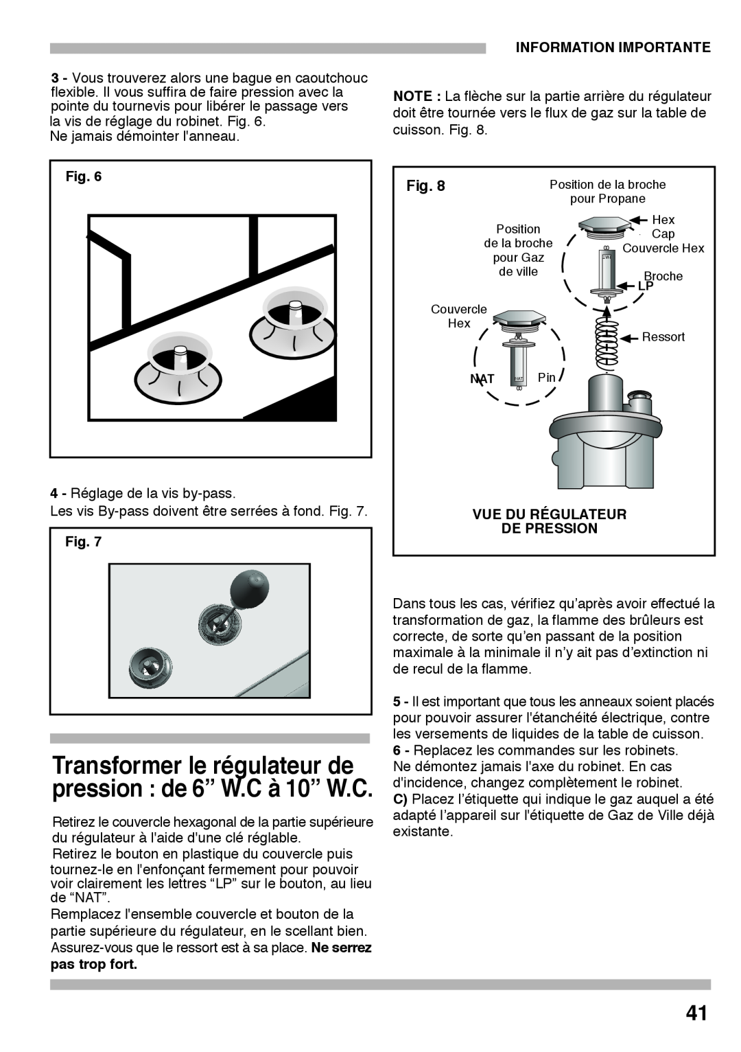 Bosch Appliances PGL985UC manual Transformer le régulateur de pression de 6” W.C à 10” W.C 