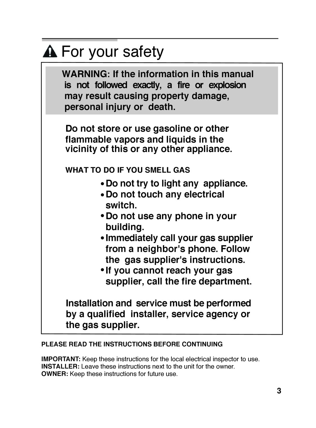 Bosch Appliances PGL985UC manual For your safety 