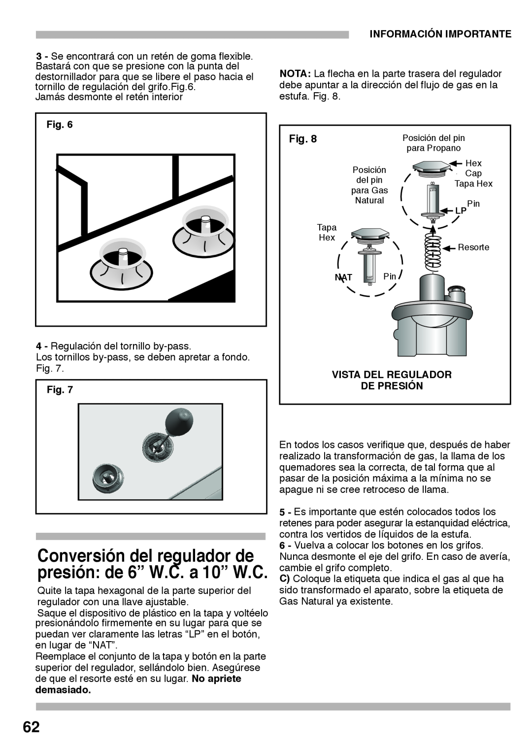 Bosch Appliances PGL985UC manual Conversión del regulador de presión de 6” W.C. a 10” W.C 