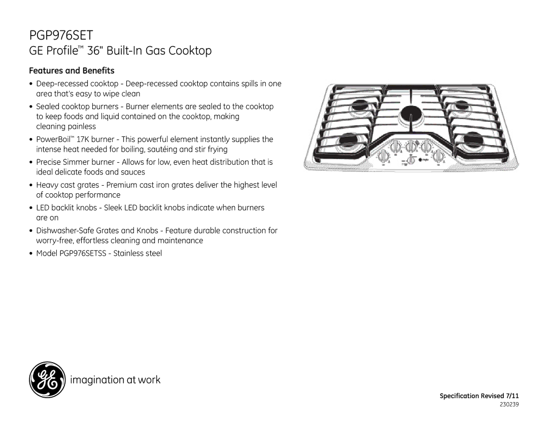 Bosch Appliances PGP976SET dimensions Features and Benefits 