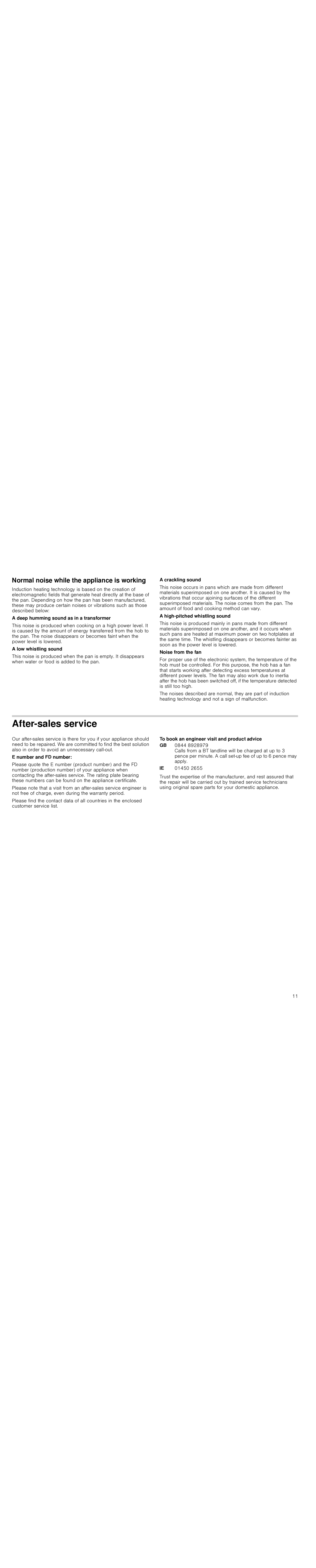 Bosch Appliances PIE645Q14E instruction manual After-sales service, Normal noise while the appliance is working 