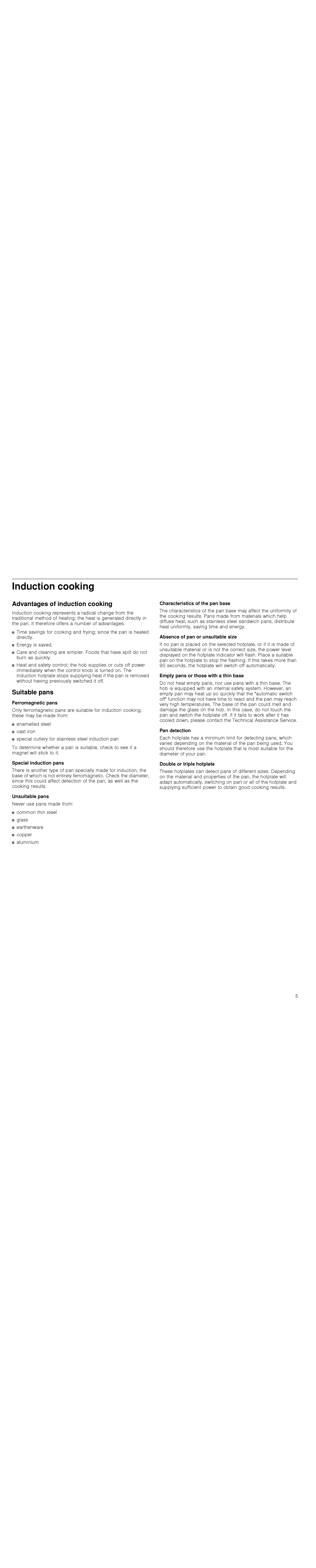 Bosch Appliances PIE645Q14E instruction manual Induction cooking, Advantages of induction cooking, Suitable pans 