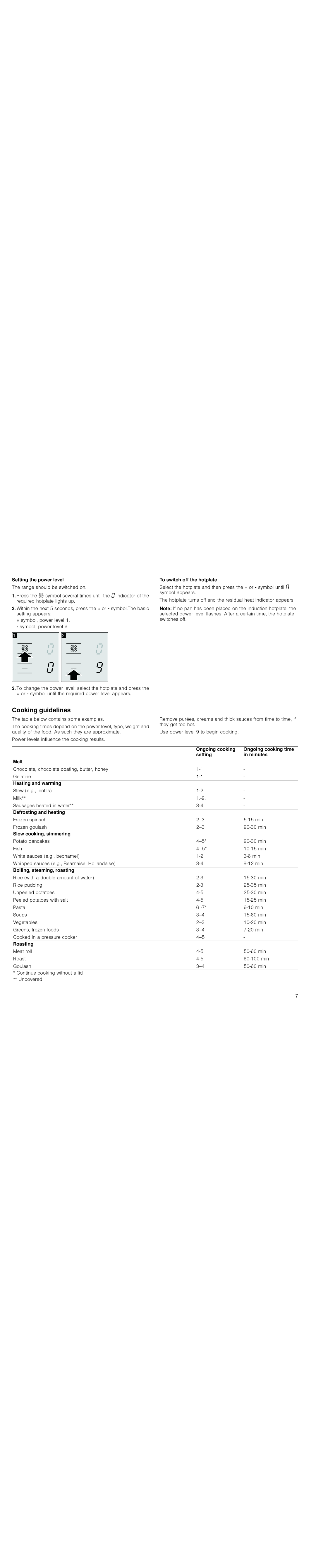 Bosch Appliances PIE645Q14E instruction manual Cooking guidelines 