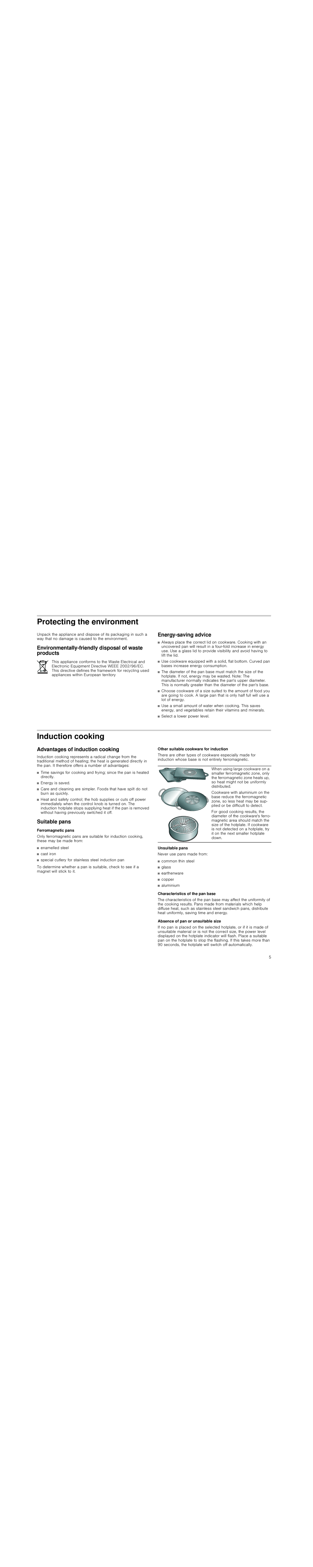 Bosch Appliances PIM6..R1, PIL6..R1 instruction manual Protecting the environment, Induction cooking 