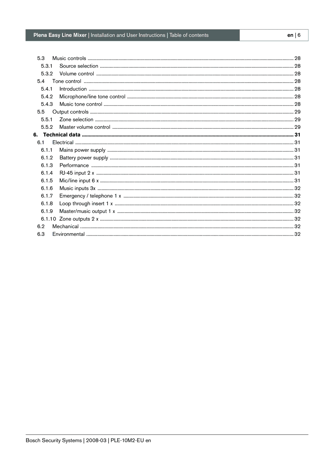 Bosch Appliances PLE-10M2-EU manual Technical data 