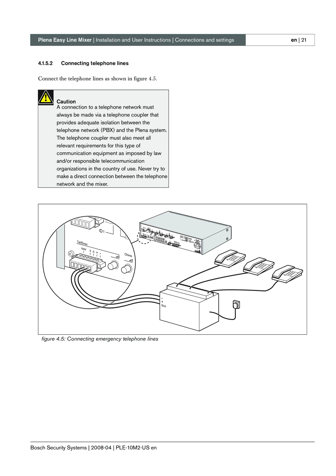 Bosch Appliances PLE-10M2-US manual Connecting emergency telephone lines 